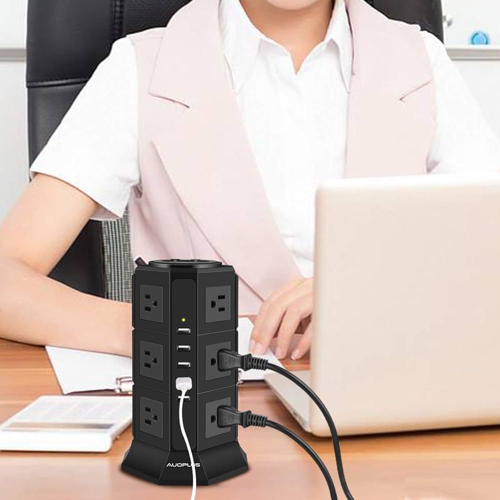 ✨AUOPLUS 電源タップ タワー式 ブラック Amazon.co.jp: AUOPLUS 電源タップ タワー式 12個AC口