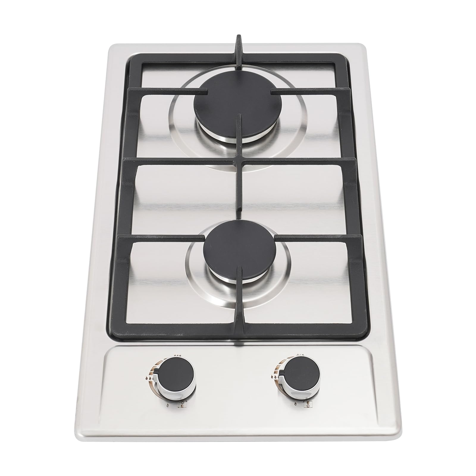 Cocina de gas con 2 fuegos de acero inoxidable, NG/LPG convertible, manguera de gas de 1,5 m, hornillo portátil de camping 51 x 31 x 10 cm, 3 kW + 1,75 kw, cocina de gas exterior (plata)