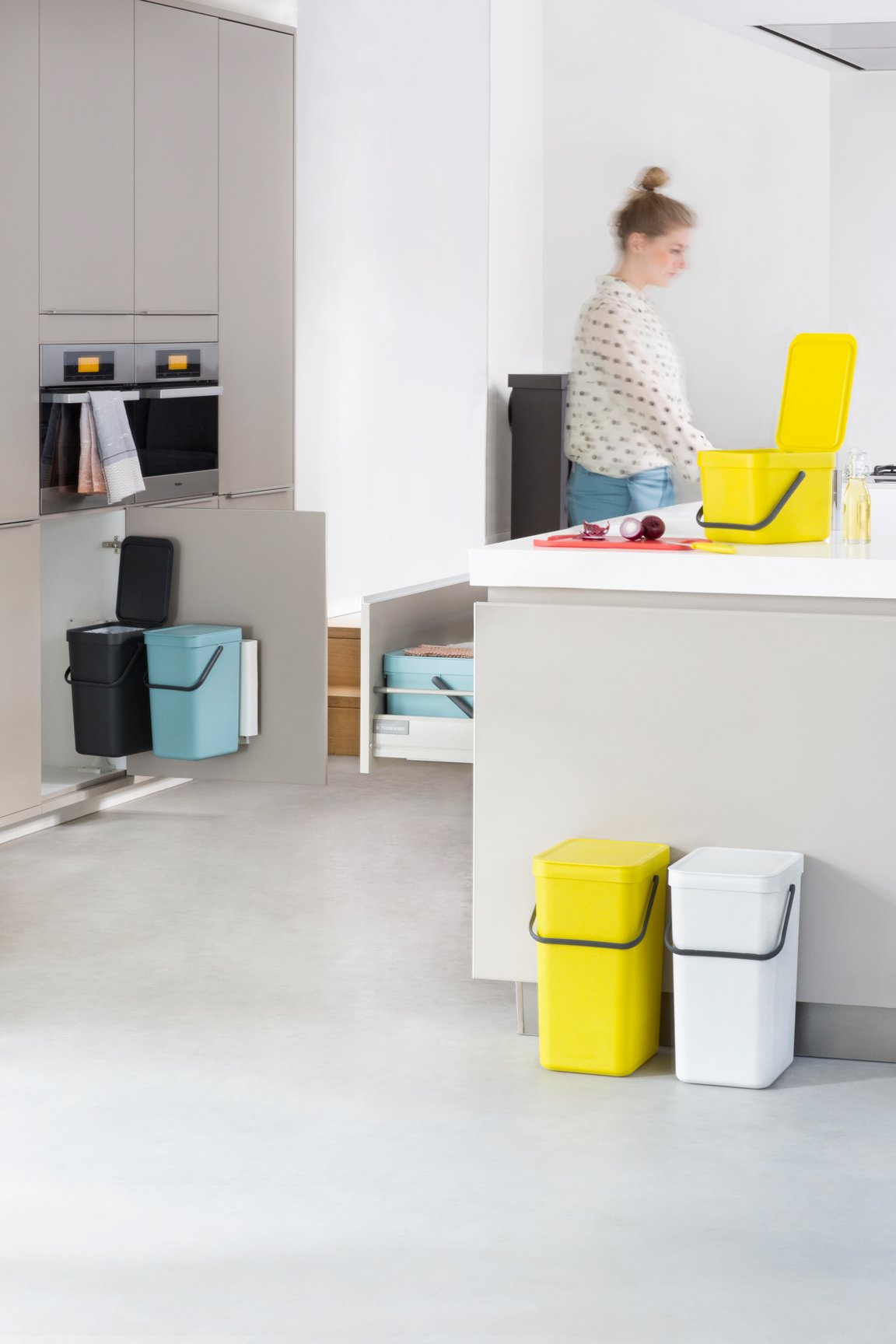 Brabantia Sort & Go 2 Pack Cupboard Mounted Built In Recycling/Waste Bins (2 x 12 Litre / Grey