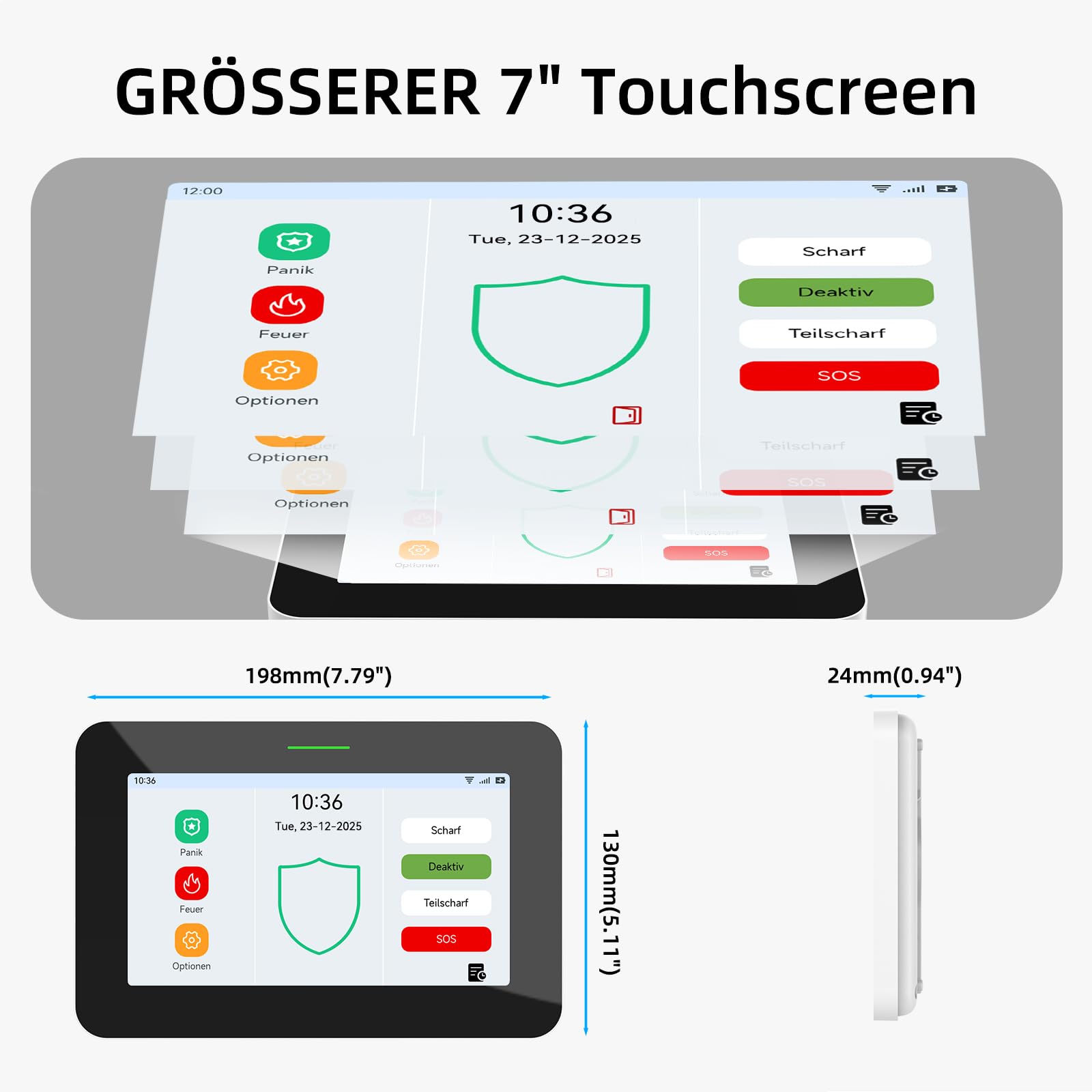 CPVAN GSM + WiFi Alarmanlage Haus mit 7" Touch Screen, Kein Vertrag Smart Komplettsysteme mit APP/SMS/Anruf Alarm, 110dB Host, Bewegungsmelder, Tür/Fenster Sensoren, Fernbedienungen, 14 Stück