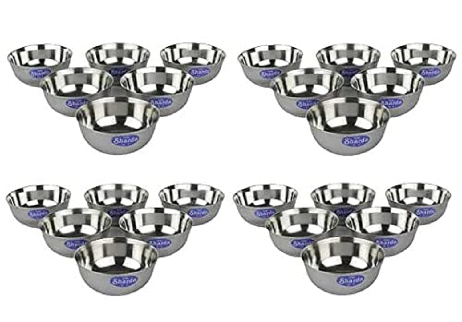 Sharda Metals Stainless Steel Solid Curry Serving Bowls Vati Katori for Kitchen & Dining - Set of 24