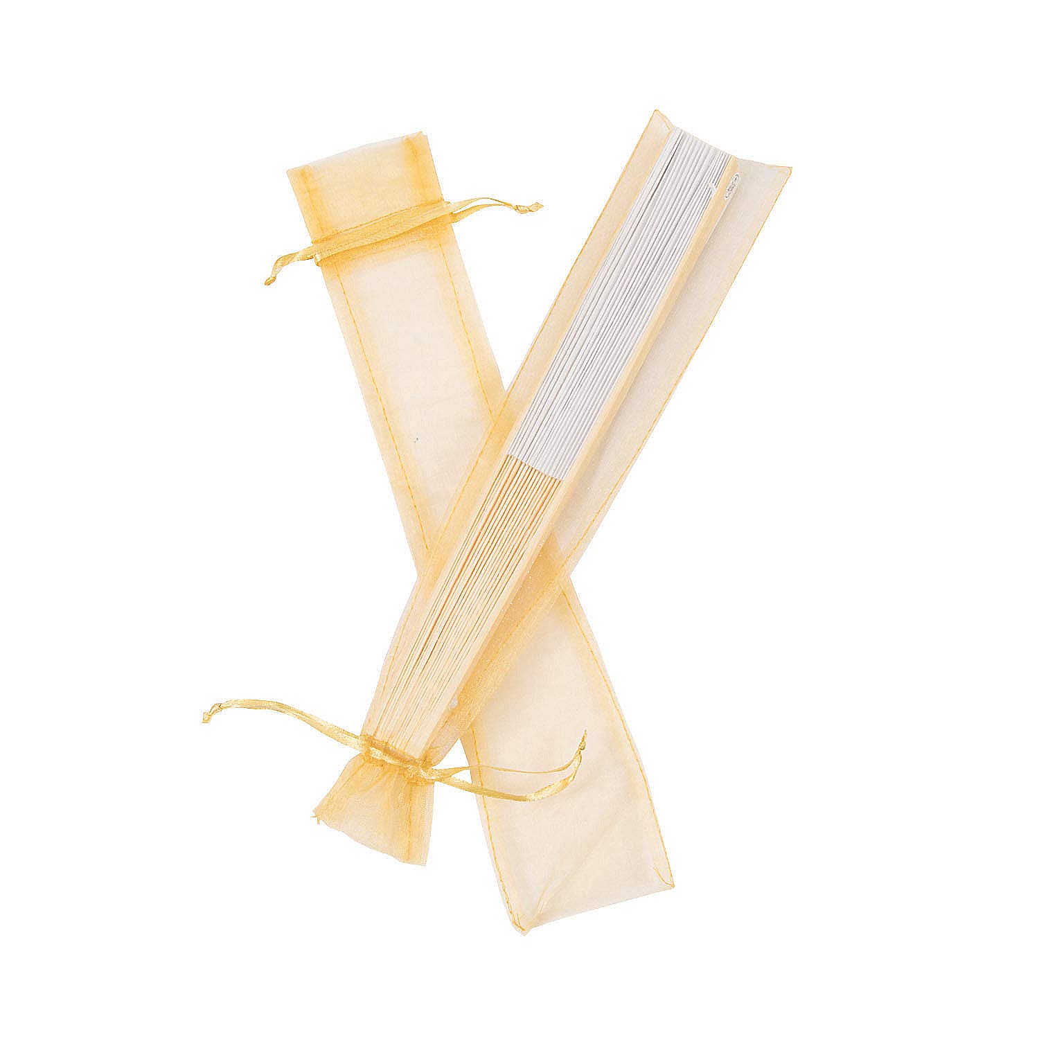Fun Express - Gold Hand Fan Organza Bags for Wedding - Party Supplies - Bags - Fabric & Textile Bags - Wedding - 12 Pieces