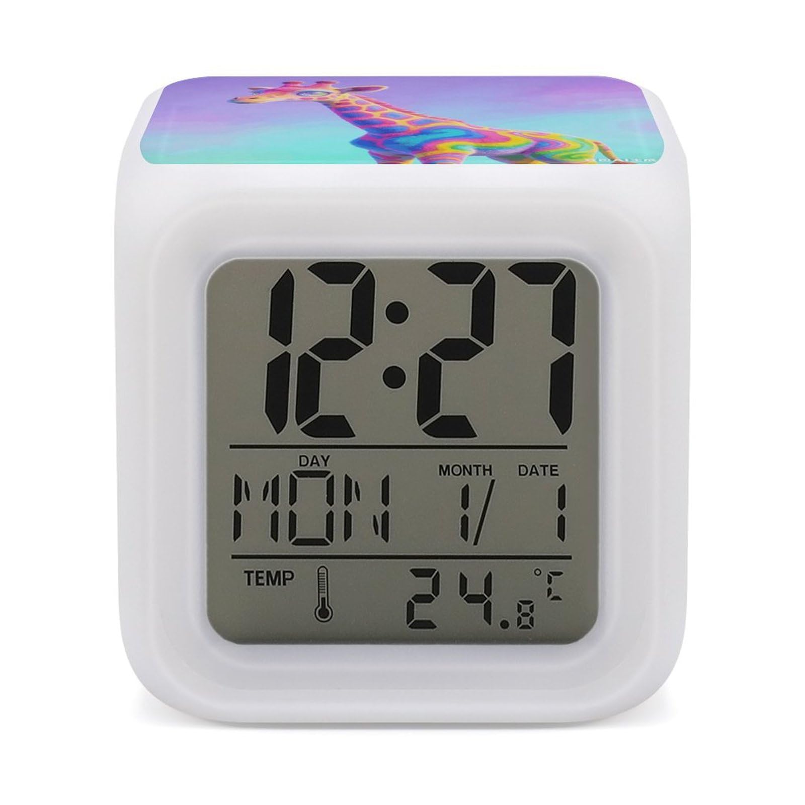 LZQPOEAS Neon Giraffe Alarm Clock with 7 Color Changing Nightlight for Bedroom Calendar Temperature Display Wake Up Digital Clock Small Desk Clocks for Heavy Sleepers Adults