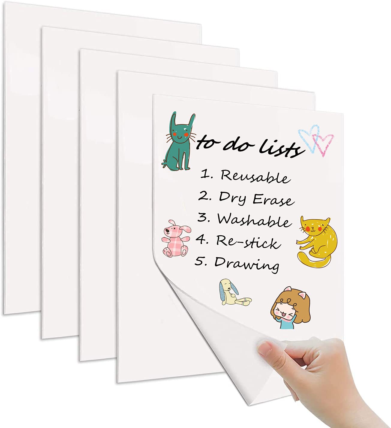 Reusable Weekly Monthly Blank Planner 5Pack, Premium Dry Erase Sticky Whiteboards Sheets, Erasable A4 Paper Pads for Stainless Steel Non-Magnetic Refrigerator & Glass, 8.5x11.6"-White