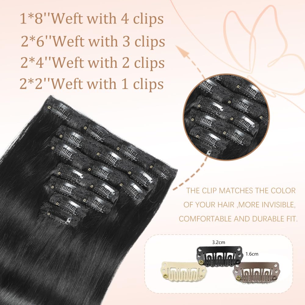 HotLulana Extension Capelli Veri Clip 7pcs 60cm 120g Nero Jet Extension Capelli Veri 24 Pollice Extension Capelli Clip Invisible Extension Clip Capelli Veri Human Hair Extension Clip 1#