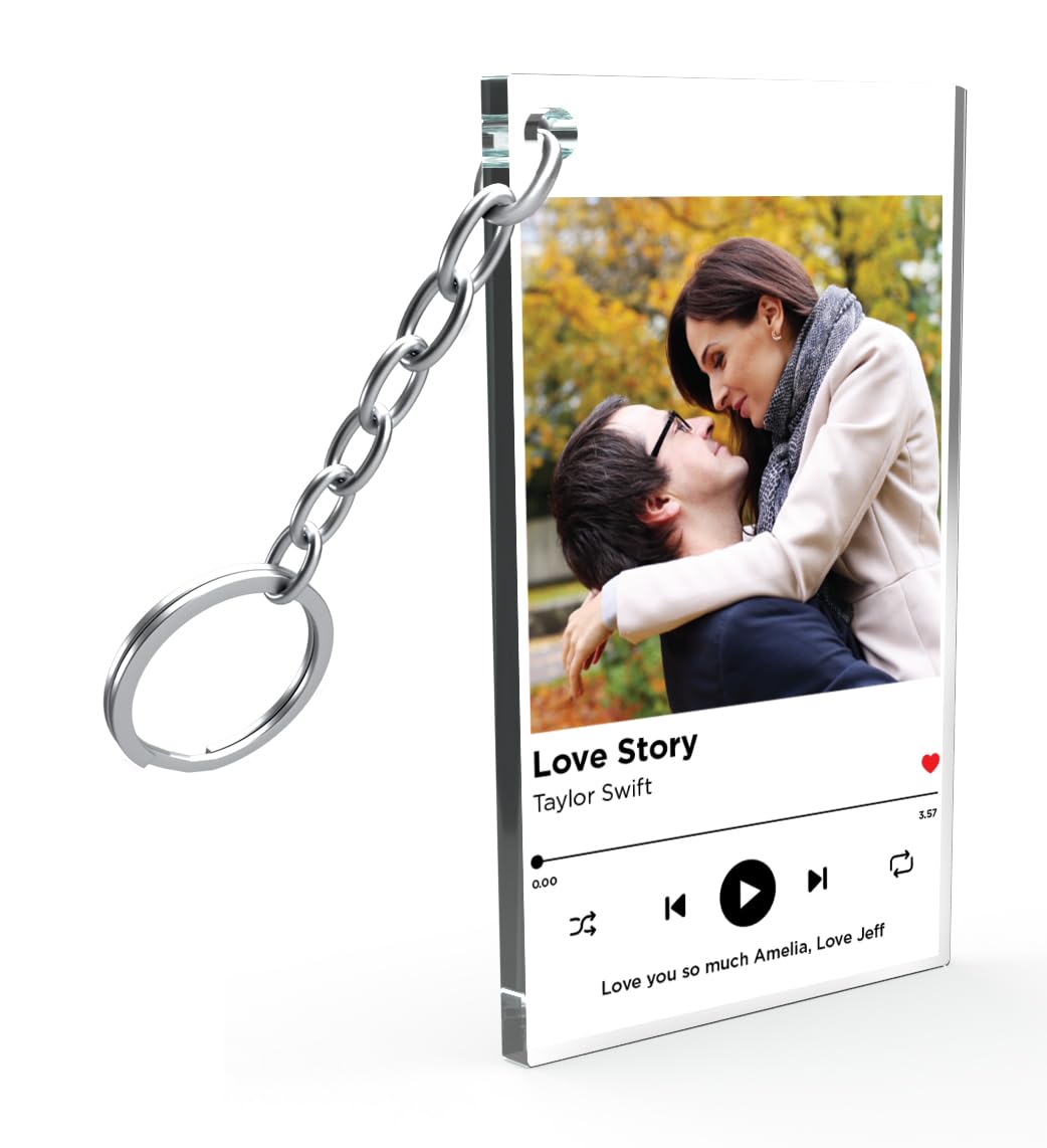 Star Online Personalised Valentines Keyring Gifts For Him Her Custom Spotify Music Acrylic Keychain Plaque with Photo Song Name Romantic Gifts For Husband, Boyfriend (Photo & Spotify Music)