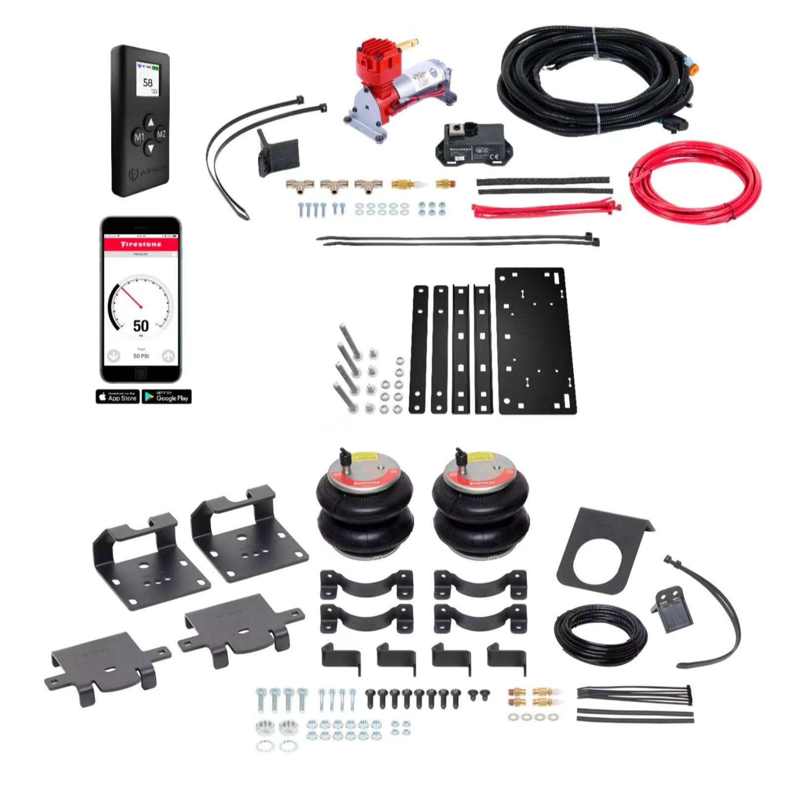 TrendsAuto Firestone Airide Red Label Air Springs Rear Kit & Air Command Remote Heavy Compressor with Single Wireless App fits 2011-2026 Silverado