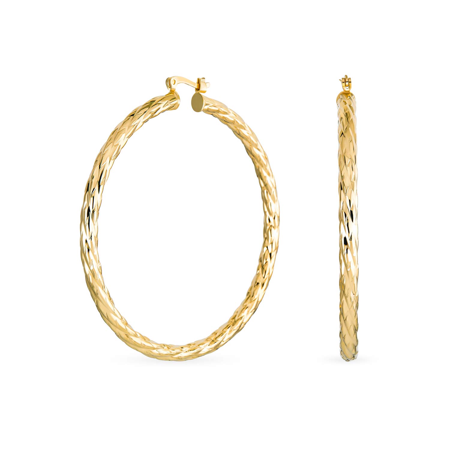 Aros Grandes De Aro Ancho De Cable De Cuerda Para Mujer Adolescente Chapados En Oro Amarillo De 18K De Latón Con Un Diámetro De 2.25 Pulgadas