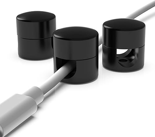 Anclajes de cable para organización de escritorio, color negro, organizadores de cables de aluminio de alta calidad, cargador + clips de gestión de