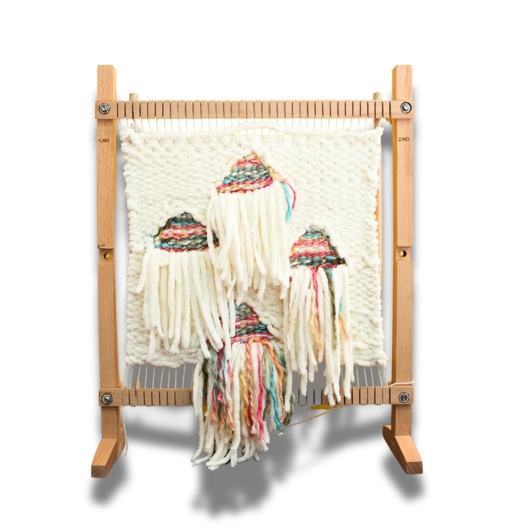 ZUCHI Large Vertical Weaving Loom Kit with Needle & Comb | Wooden Weaving Frame for Beginners & Kids | Create Tapestries, Mats, Wall Decor | Adjustable Height