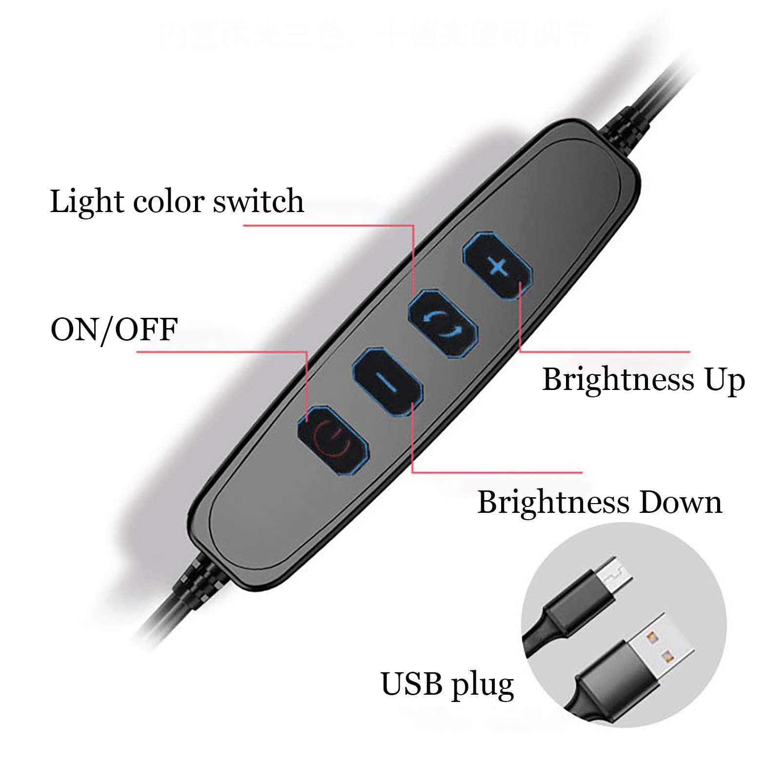10-en Selfie Anillo de luz, Luz del Anillo portátil con Soporte Extensible y Soporte para teléfono, Iluminación del Stand Plegable para la fotografía de vídeo en Vivo y Maquillaje,Negro