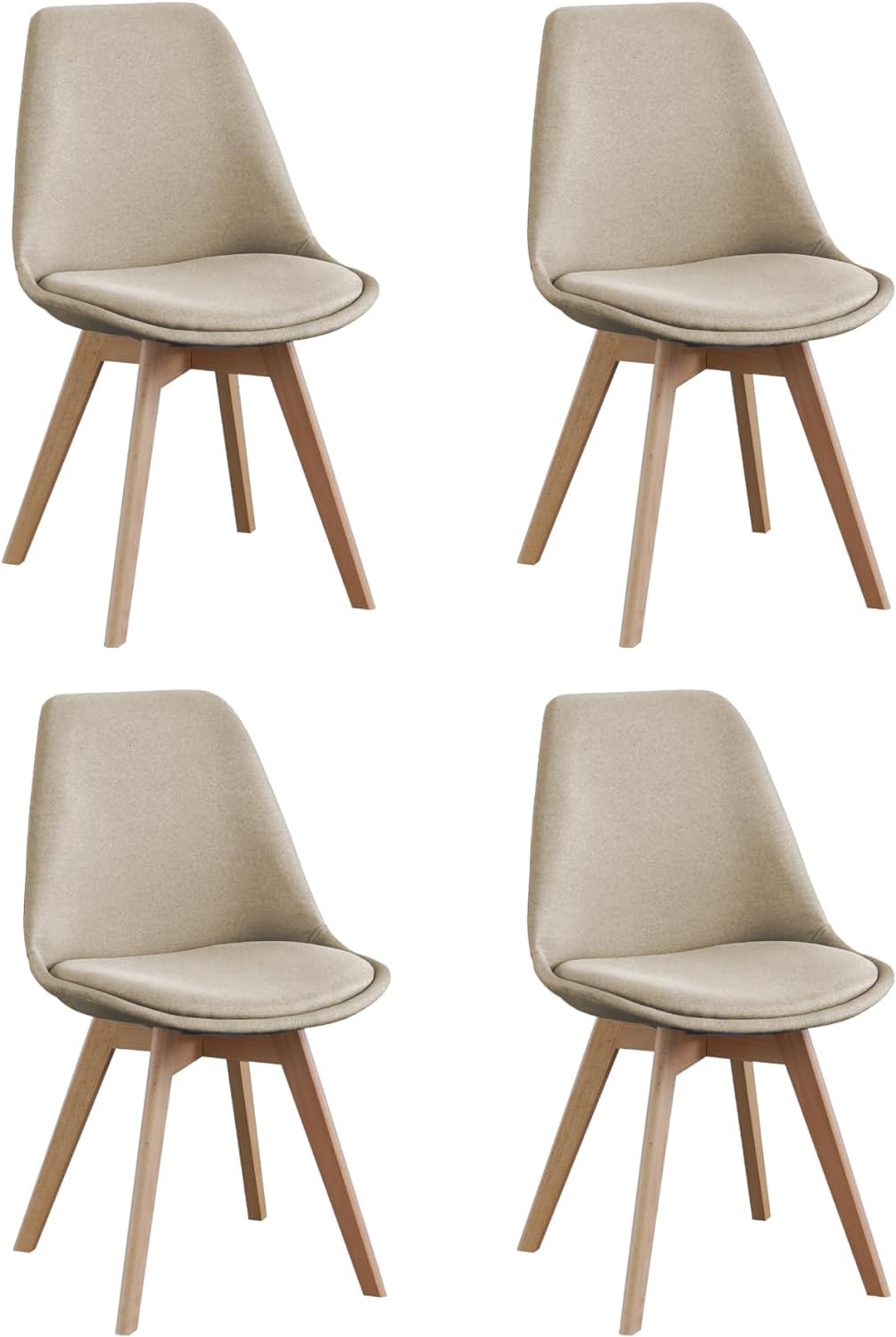 SHIITO | Modelo Otto - Pack de 4 Sillas de Comedor de Estilo Nórdico | Tapizadas con Tela | 41.5 x 43 x 83 - Color Visón | Diseño Sencillo y Elegante | con Patas de Haya
