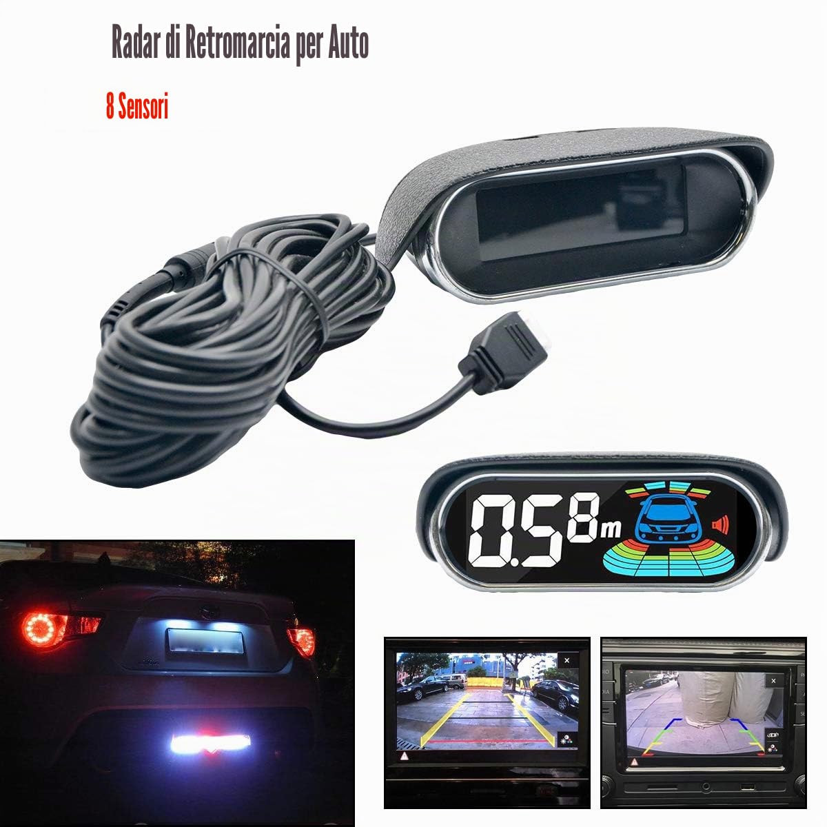 Sensore di parcheggio per auto, sistema di retromarcia per veicoli automatici, kit sensori di retromarcia anteriore e posteriore, con display LCD + sensori di parcheggio