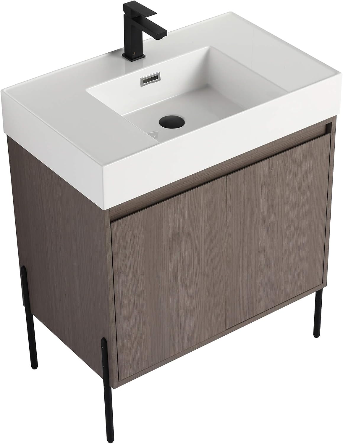 Fine Fixtures Crownpoint 30 Inch Bathroom Vanity with Sink, White Sink, White Oak Finish, Full Assembly Required, Elegant Bathroom Vanities for Modern Homes