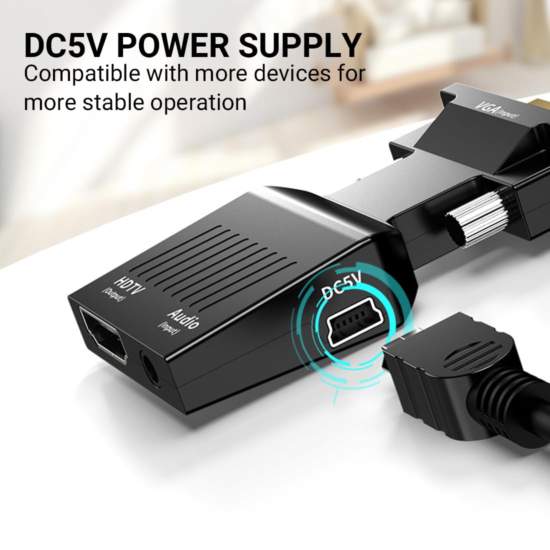 Adattatore da VGA a HDMl, con Cavo Audio da 3,5 mm, Convertitore da VGA to HDMl con Audio Video, 1080P 60HZ Convertitore, per Collegamento di Laptop con Proiettore TV Box Monitor