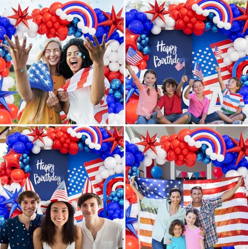Image of 173PCS Red White and Blue Balloons Garland Arch Kit, 18 12 10 5 Inch Red White Blue Balloons for Independence Day Graduation Birthday Party Decorations
