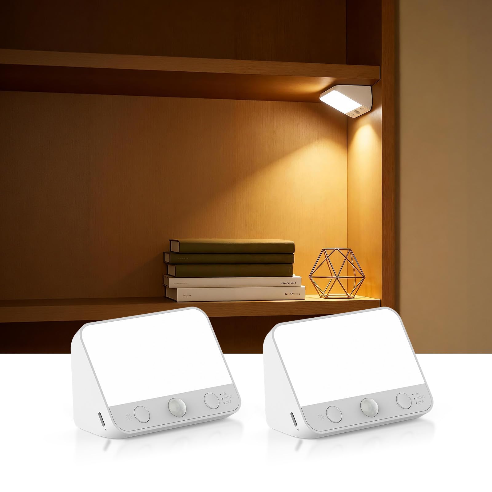 Kitloo Motion Sensor Night Lights, 2 Pack 2600mAh Battery Operated Stair Lights Indoor, 3 Color Temperatures and Stepless Dimming LED Night Light for Bathroom Hallway Stairs Bedroom Closet Basement