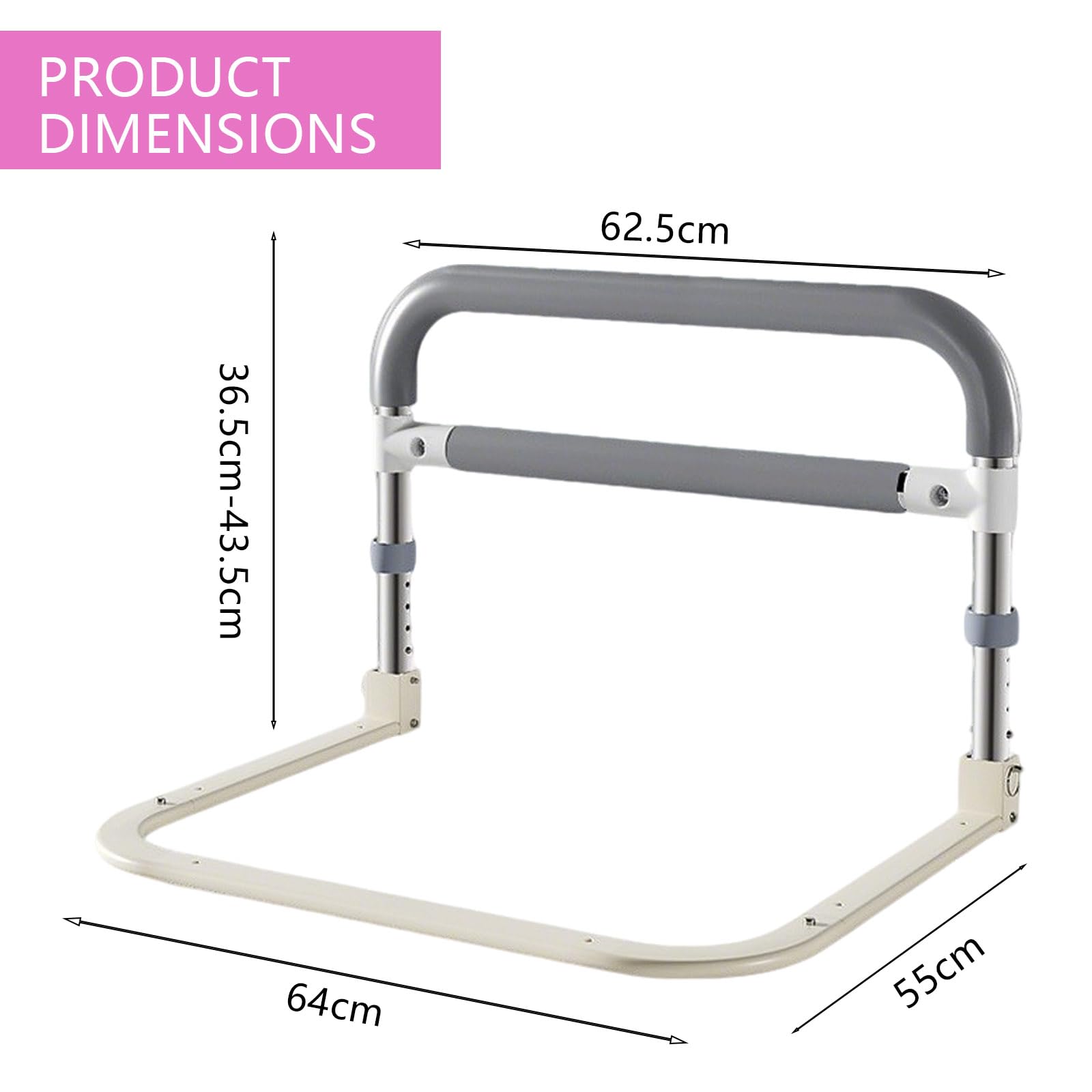 KATKLIU Rausfallschutz Bett Aufstehhilfe für Senioren – Klappbares Bettgitter 63 cm mit Höhenverstellung (52–62 cm) – Sicherheitsstütze Bettgeländer für Pflege, Genesung und Einstiegshilfe
