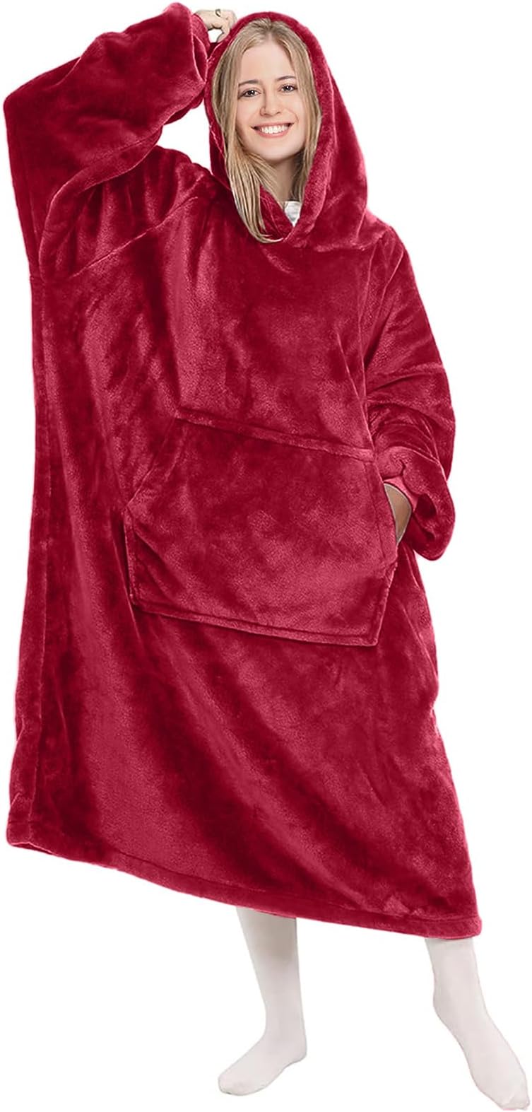 Markdang Blanket Hoodie 47”long Large Sherpa Wearable Blanket Comfy Hoodie oversize Snuggies with Big Pocket Sweatshirt Blanket for Men, Women indoor & outdoor At Christmas or Everyday