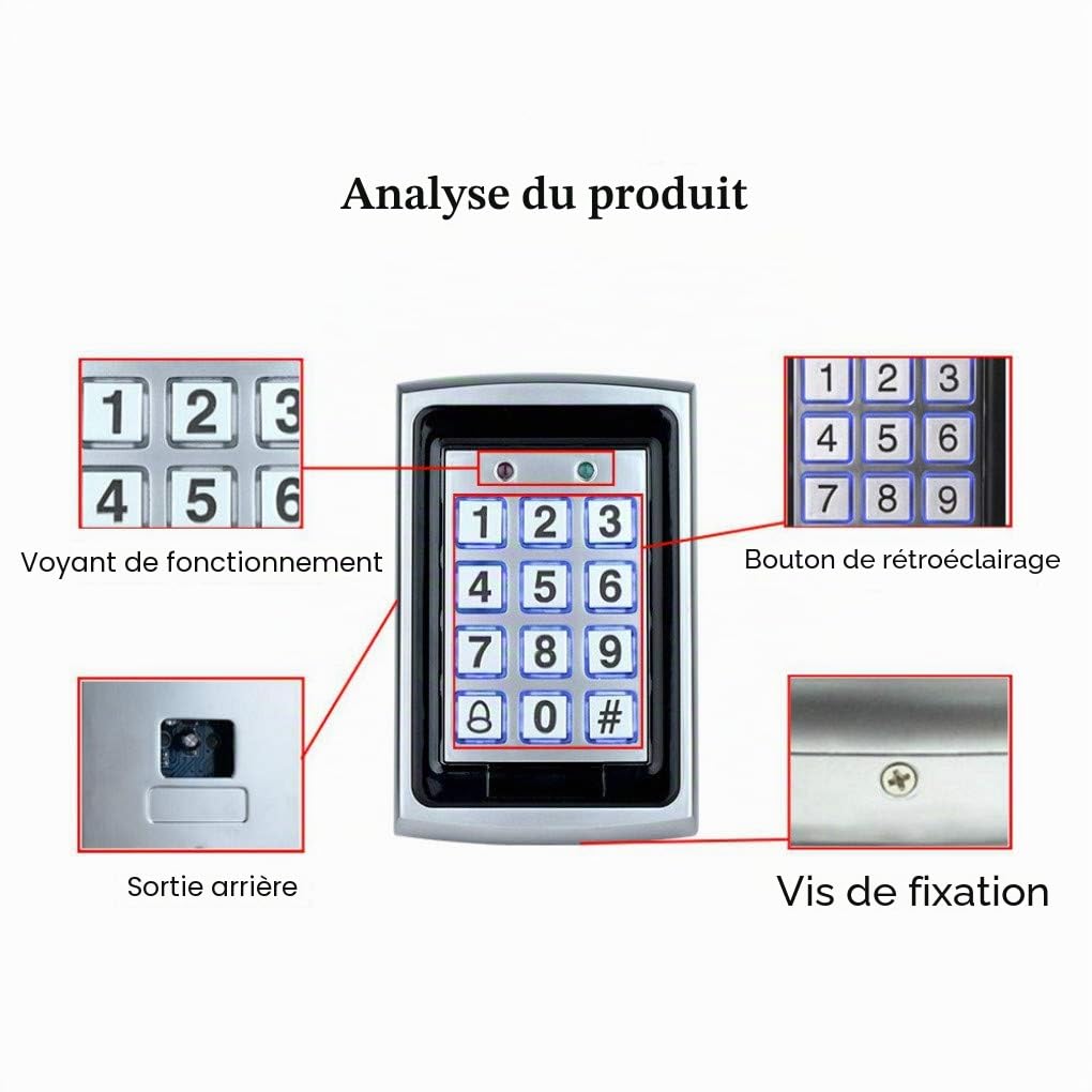 YAVIS Kit Système de Contrôle d'accès, RFID Programmable Clavier de Contrôleur en Métal, Housse étanche, Verrouillage à Boulon électrique, DC 12V 3A Alimentation, Bouton EXIT, Keyfobs ID 10pcs