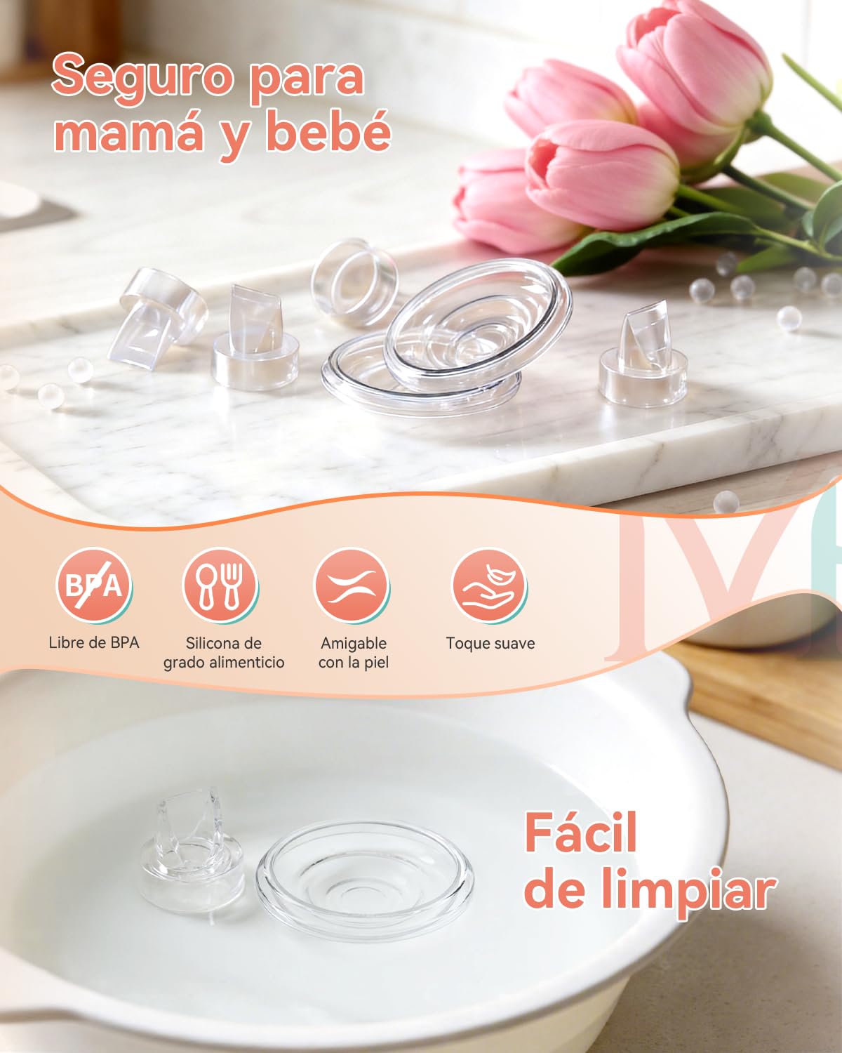 S9 Pro/S12 Pro Válvula de Pico de Pato & Diafragma de Silicona Piezas de Repuesto Compatibles con Extractor Portátil Momcozy–Silicona Alimentaria Sin BPA Accesorios(Pack de 6:4 Válvulas+2 Diafragmas)