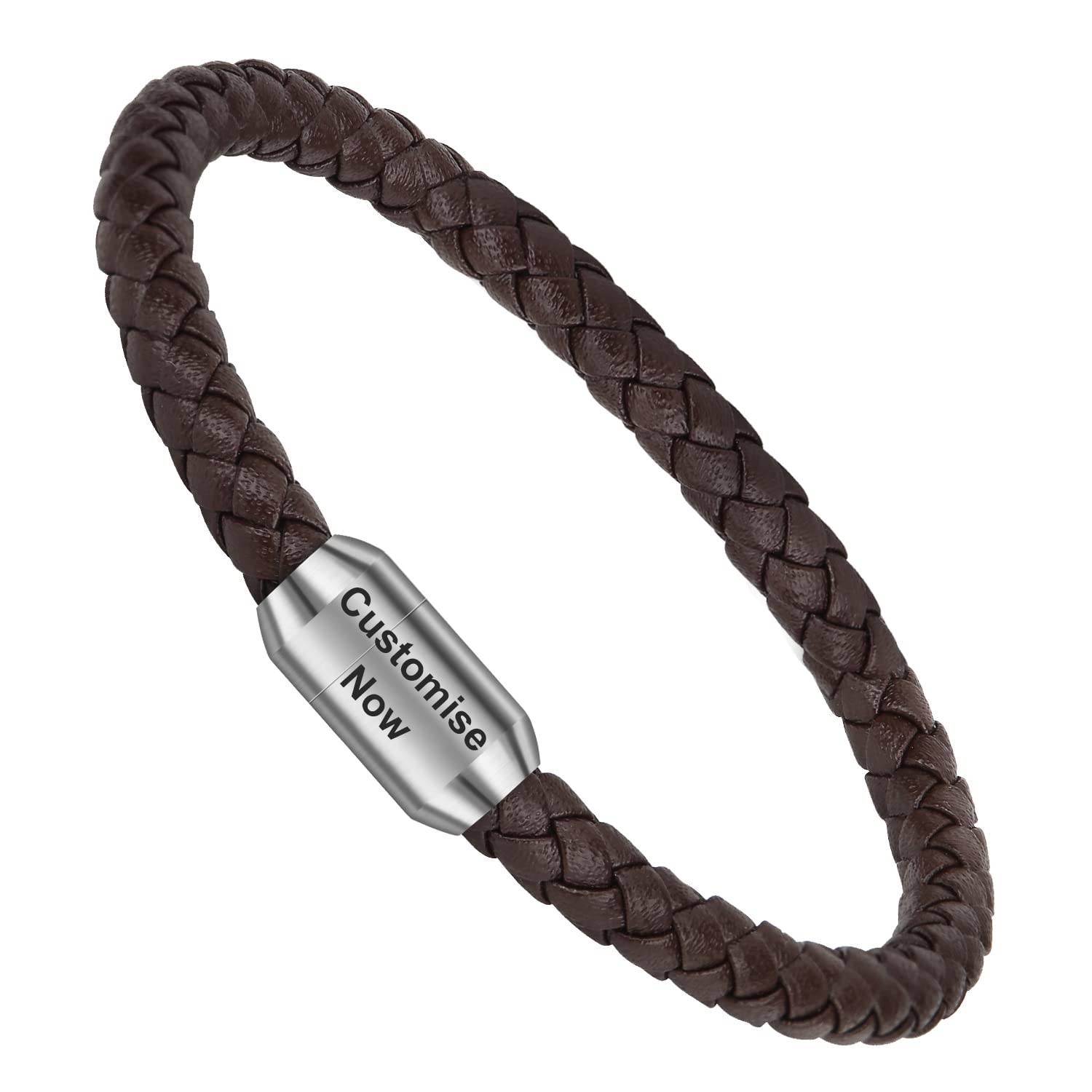 SHIEAGLELD Pulseras Cuero Hombre Personalizado, Pulsera Trenzada Hecha a Mano clásica en Negro y marrón, Con Hebilla Magnética de Acero Inoxidable, Texto y Fecha grabado, Regalos para Novio, Hermanos