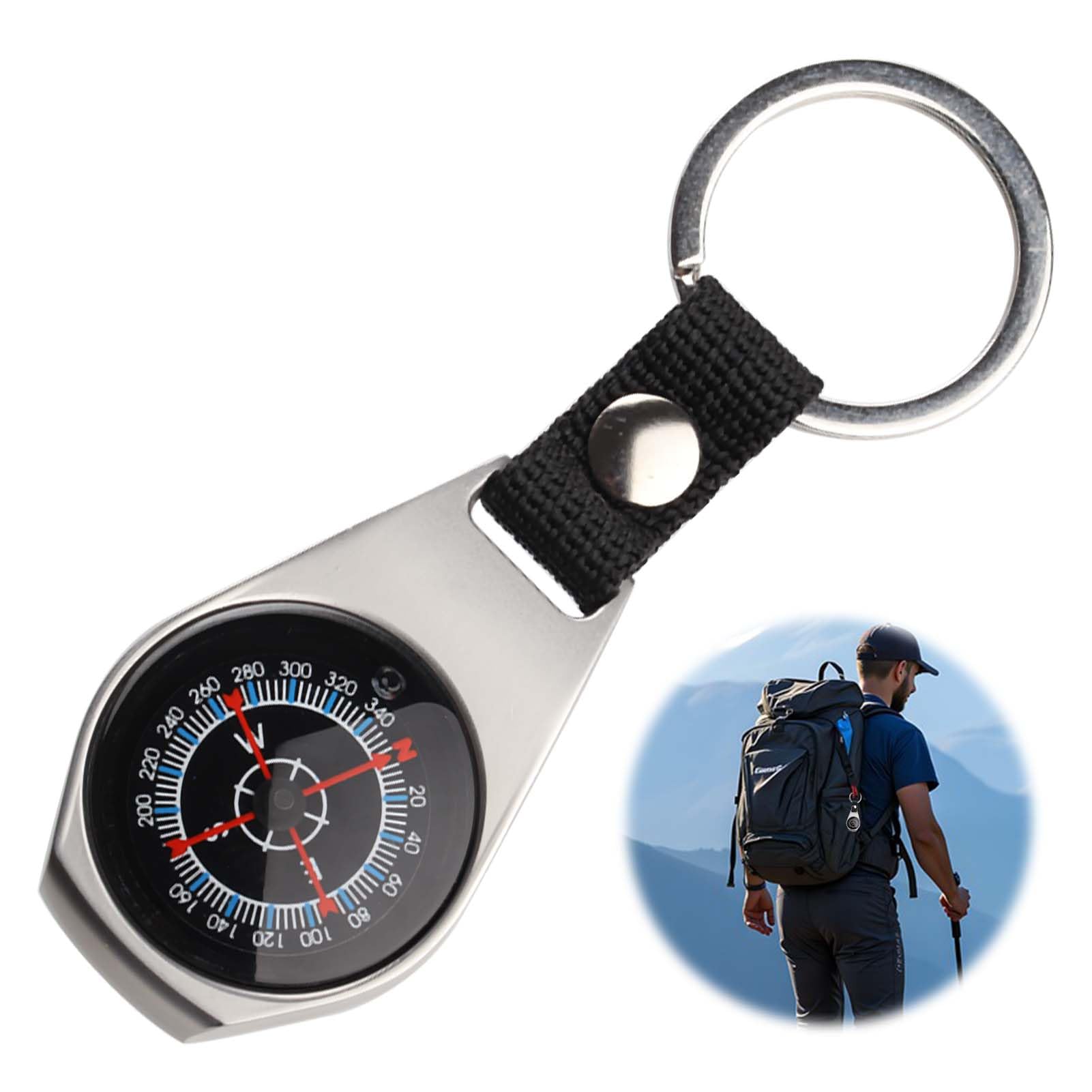 Boussole Porte Clés, Boussole Poche Étanche Aluminium Waterproof Portable Mousqueton Professionnelle Outils Navigation Plein Air pour l'extérieur Le Camping et L'Aventure Voyage et Randonnée