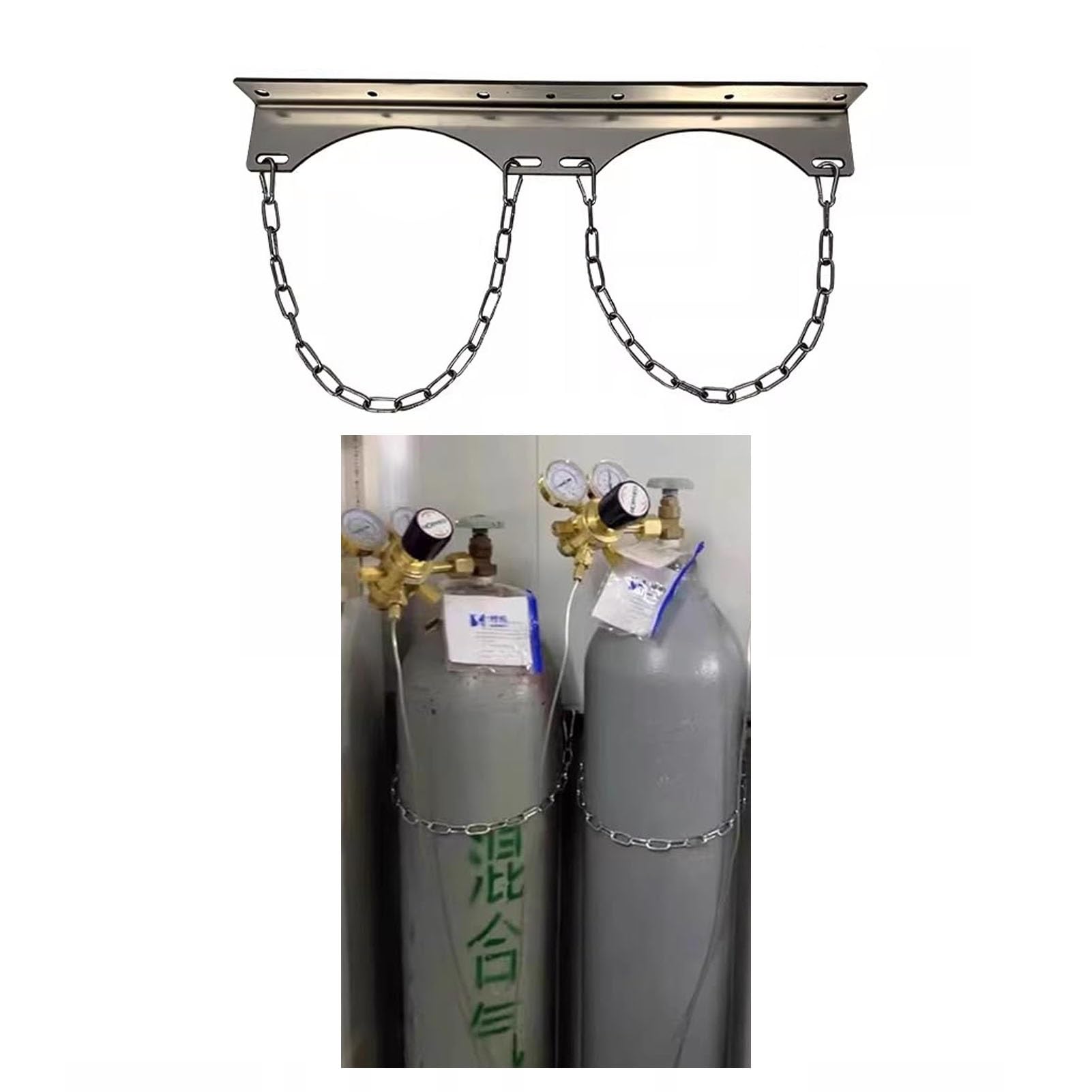 GHHVFEC Oxygen cylinder rack,Stainless Steel Oxygen Tank Holder 50 cm - Wall Mount Gas Cylinder Rack with Chain, Durable Storage Cradle for Nitrous Tanks & Clinics, Oxygen Cylinder Shelf