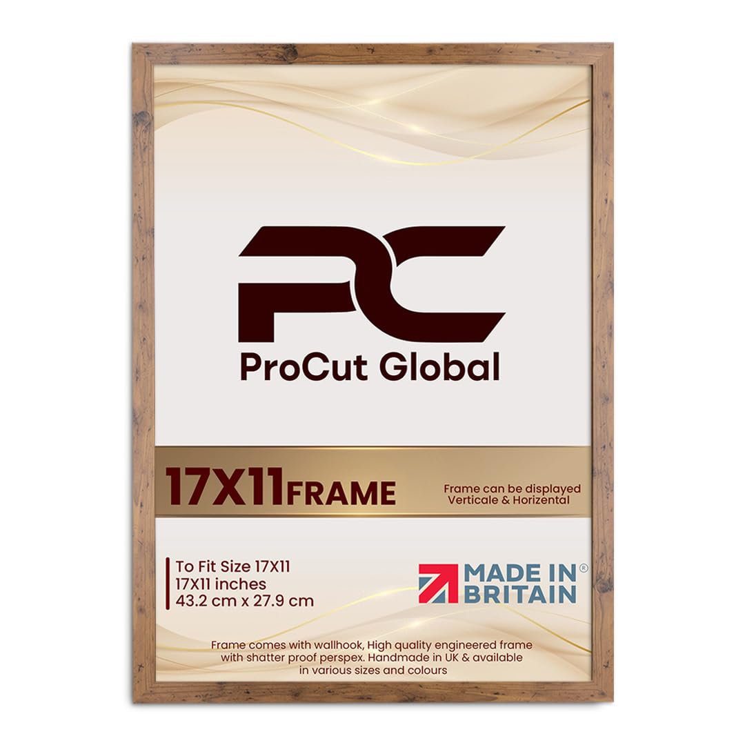Procut Global 17X11 Rustic Oak Picture Frames - Modern Wooden Photo Frame with Shatterproof Perspex for Wall or Tabletop - Perfect for Posters, Certificates, Prints - Sizes & Colors Available