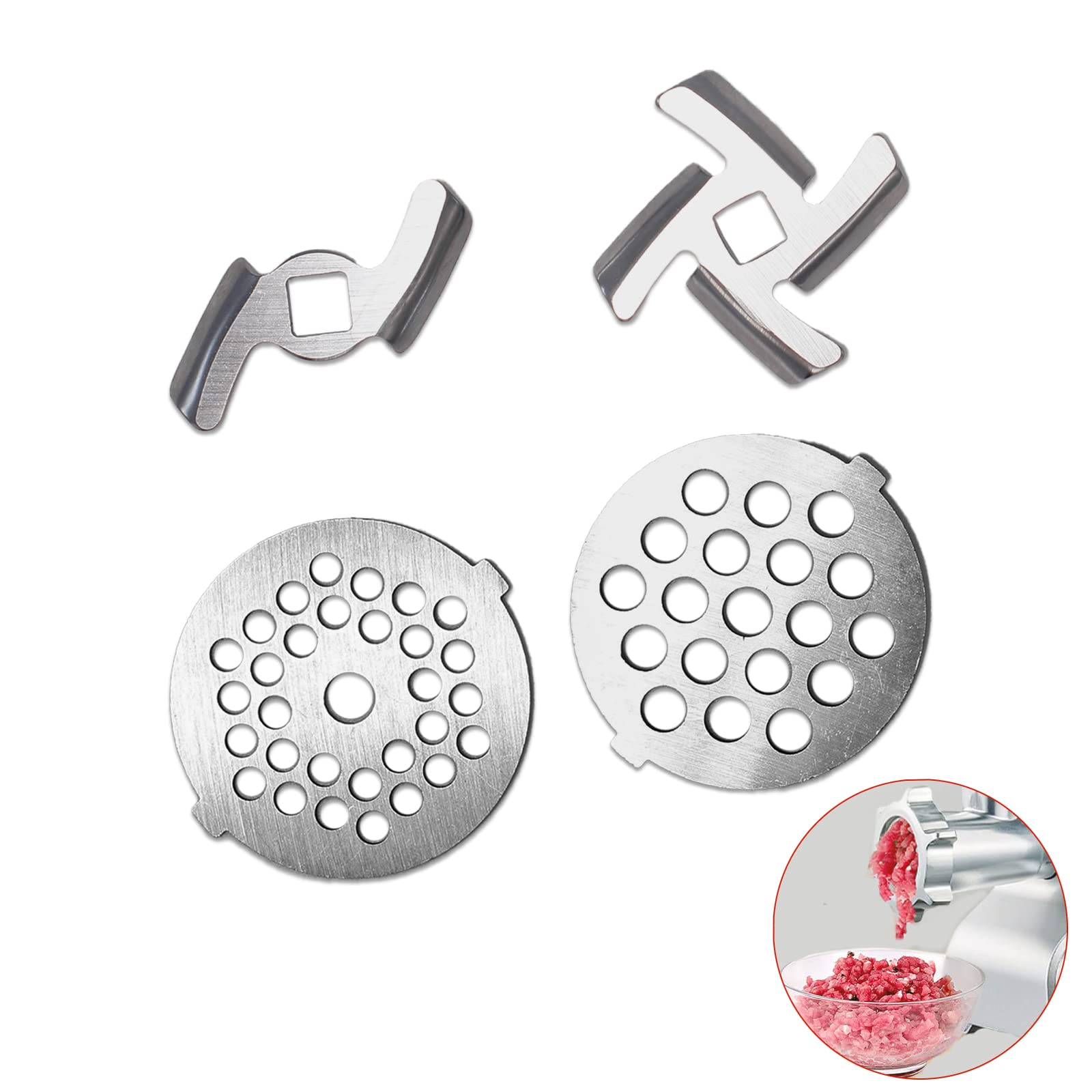 VNIMTI Meat Grinder Blades and Plate, Stainless Steel Meat Grinder Attachments for Stand Mixer, Meat Mincer Parts with 2 Sharp Blades and 2 Cutting Plates