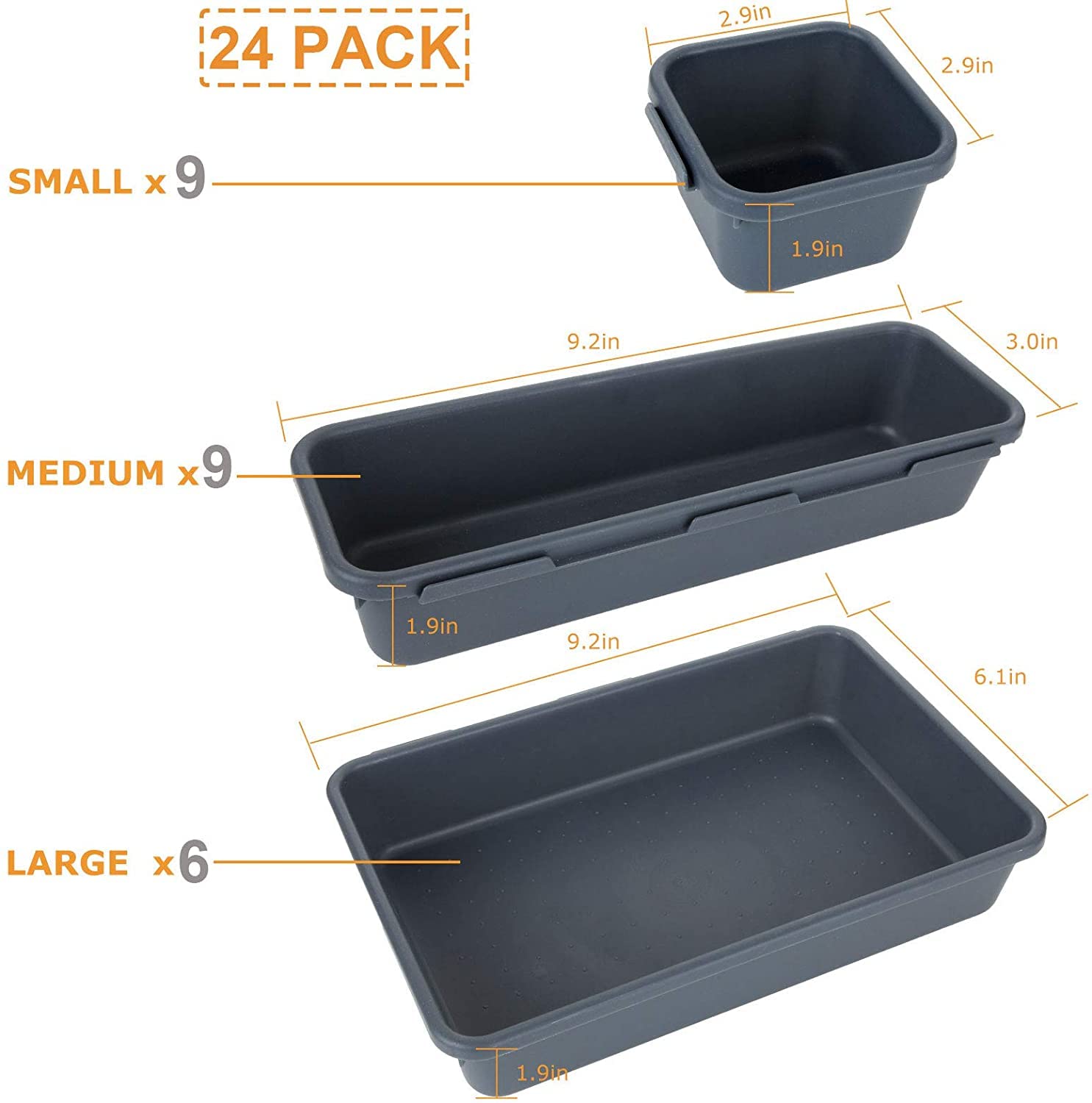 Organizer Per Cassetti 24 Pezzi In Plastica - Divisori Regolabili Per Bagno, Cucina, Scrivania - 3 Misure Antiscivolo
