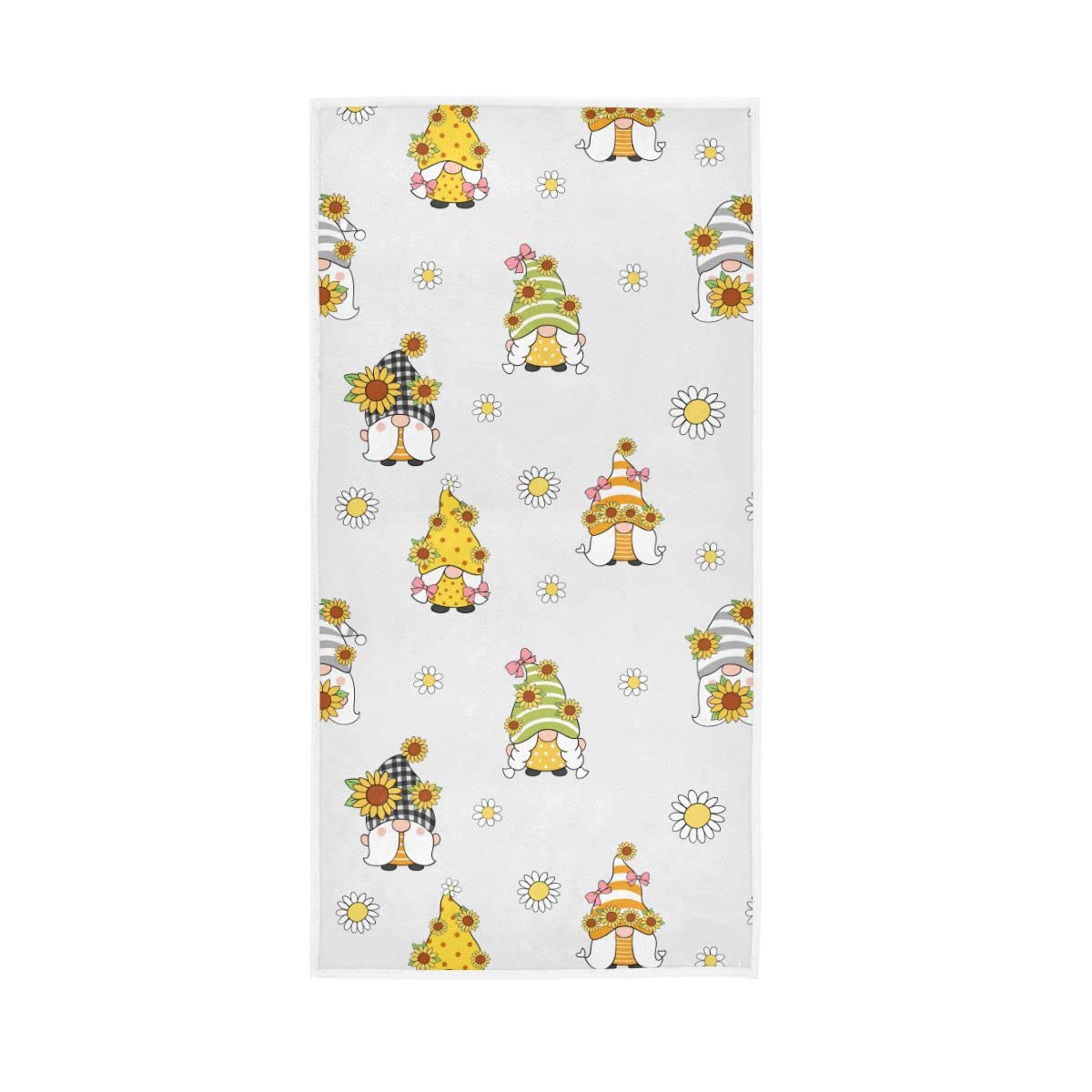 LSRCPD Cute Gnome Sunflowers Soft Hand Towels Absorbent Bath Towel Multipurpose for Bathroom Hotel Gym Spa 30"x15"
