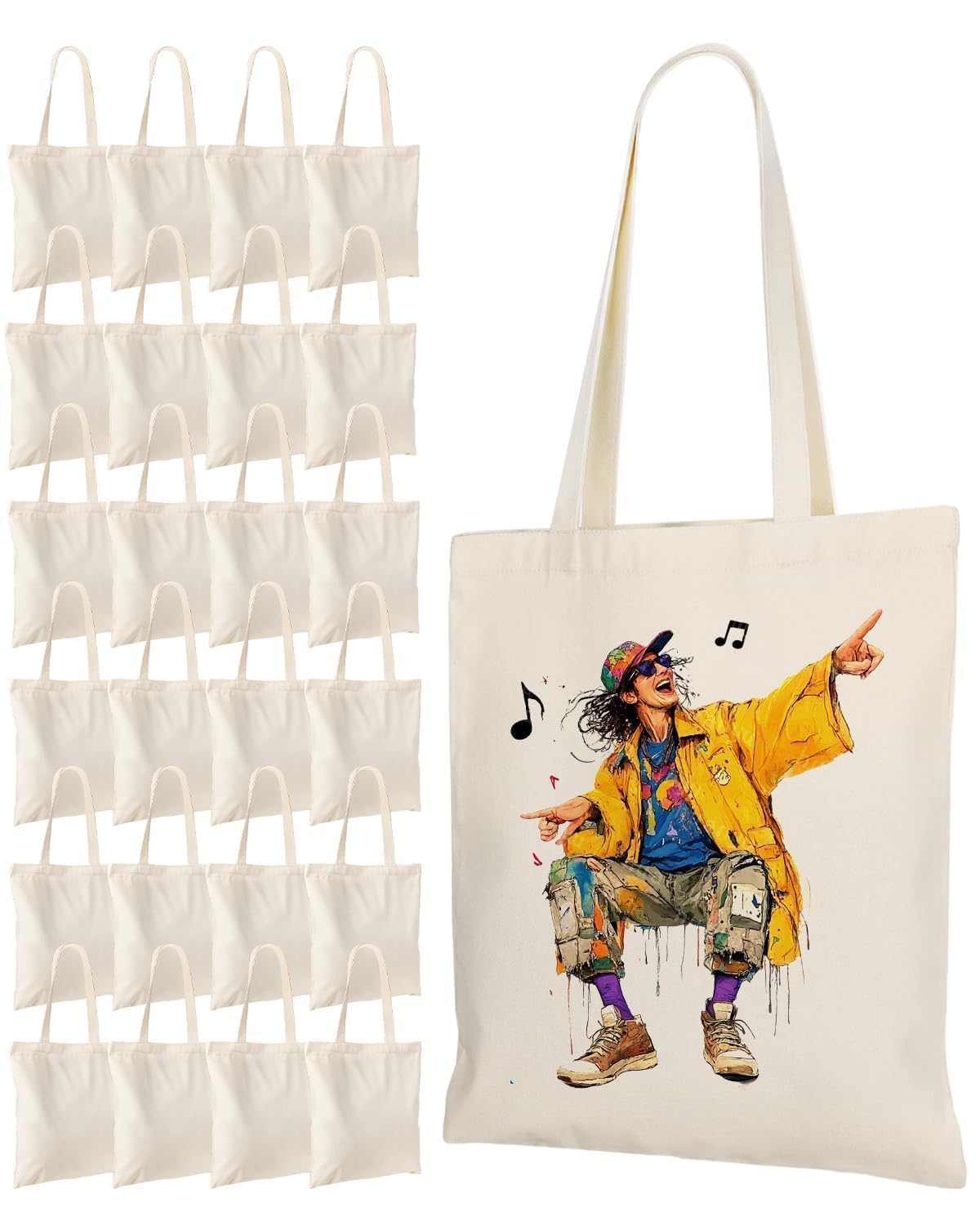 Lzerking 24 Pack Canvas Tote Bags Bulk (14x15 Inches, Natural Color)