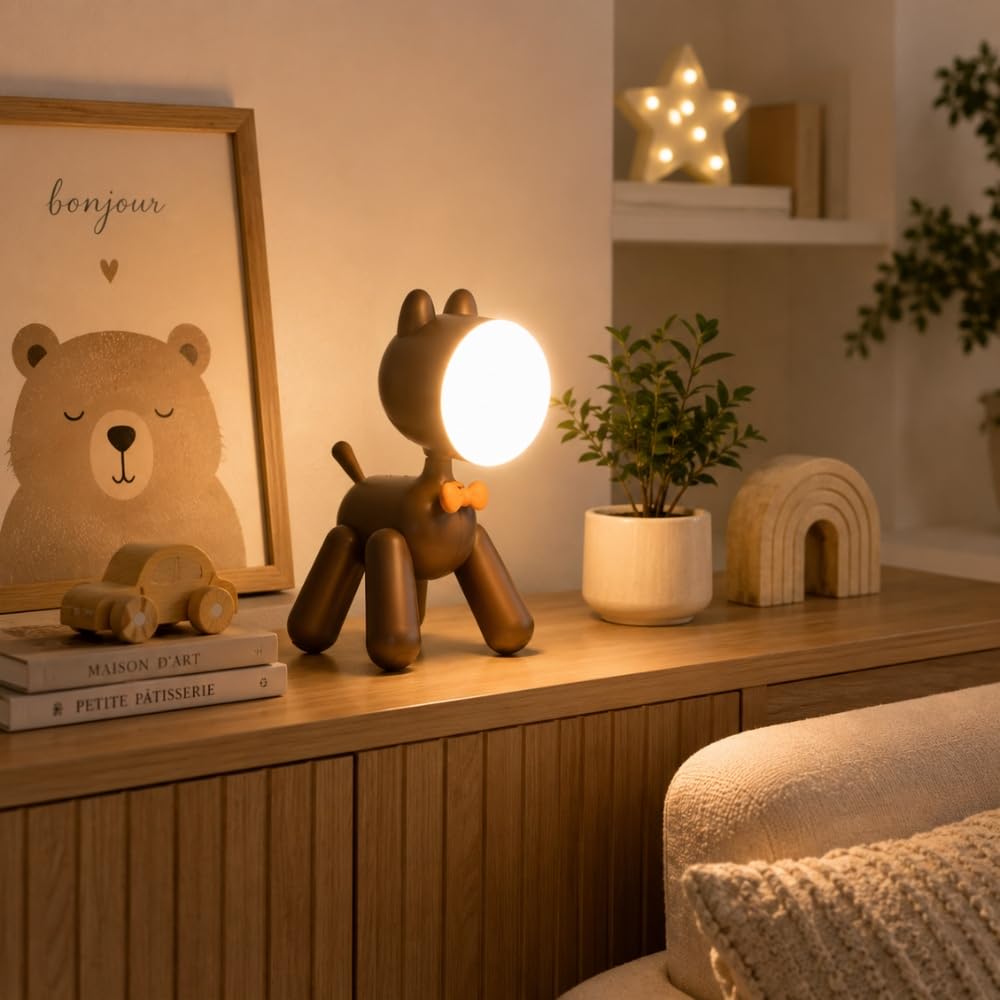 SHOP-STORY Veilleuse LED Chien Marron Rechargeable – Lampe de Chevet Enfant avec 2 Intensités d’Éclairage et Batterie Intégrée
