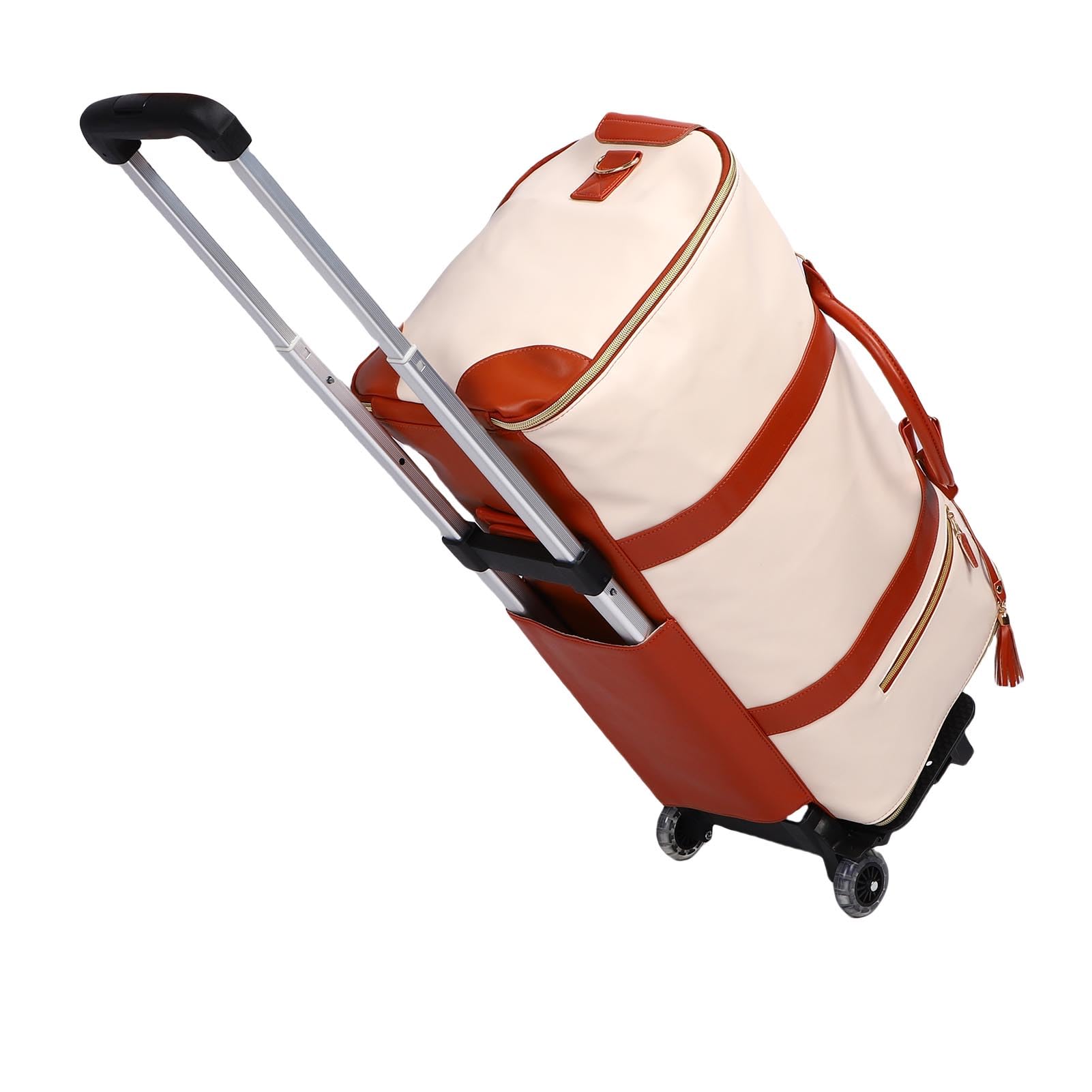XUMIUZIY Wasserdichte Reisetasche aus Weichem Leder |40-Liter-Kleideraufbewahrung mit Abnehmbarem Griff (Beige)