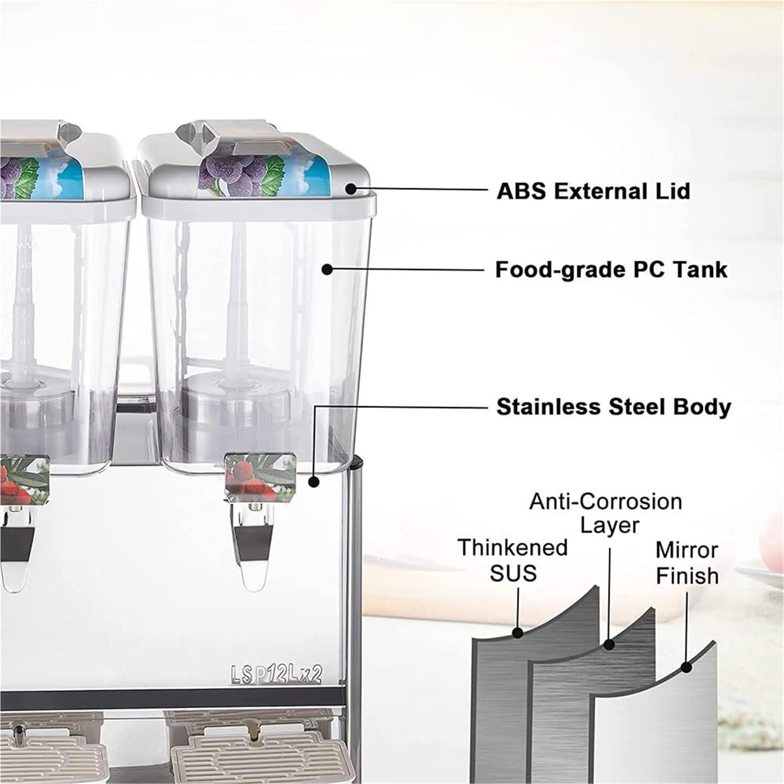 Kommerzieller Getränkespender, 2 Tanks, 18 l/T pro Tank, Saftspender, Edelstahl-Eistee-Getränkemaschine