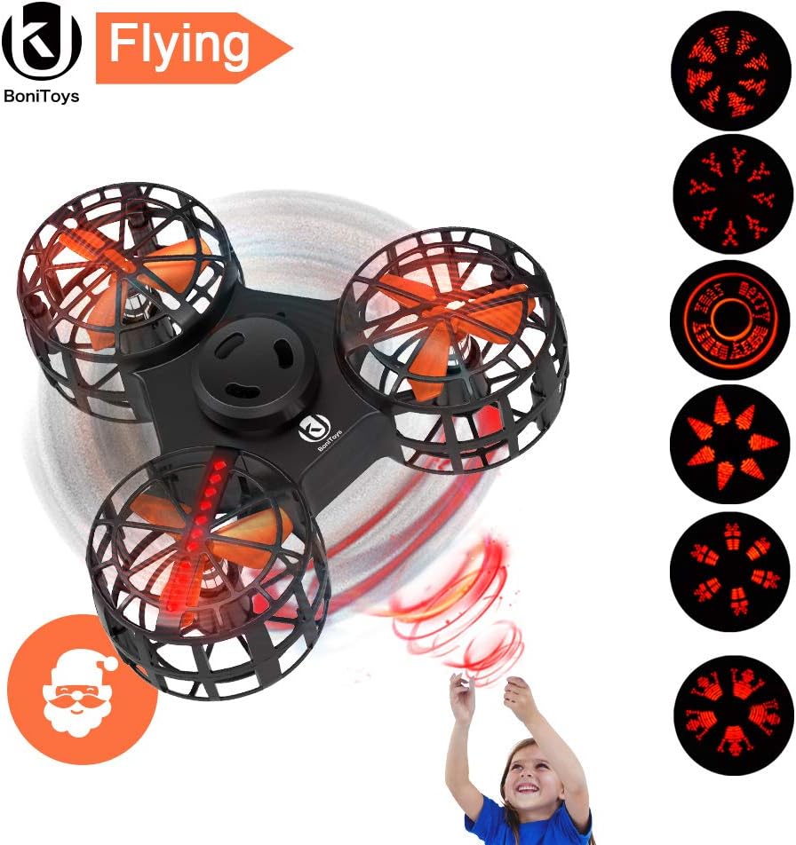 UK BONITOYS Light Up Flying Fidget Spinner,Upgraded LED Light Handheld Flying Spinner,Interactive Hand Spinner Toy with Smiley face,Snowflake, Pumpkin, Skull, Gift Box for Kids,Adult