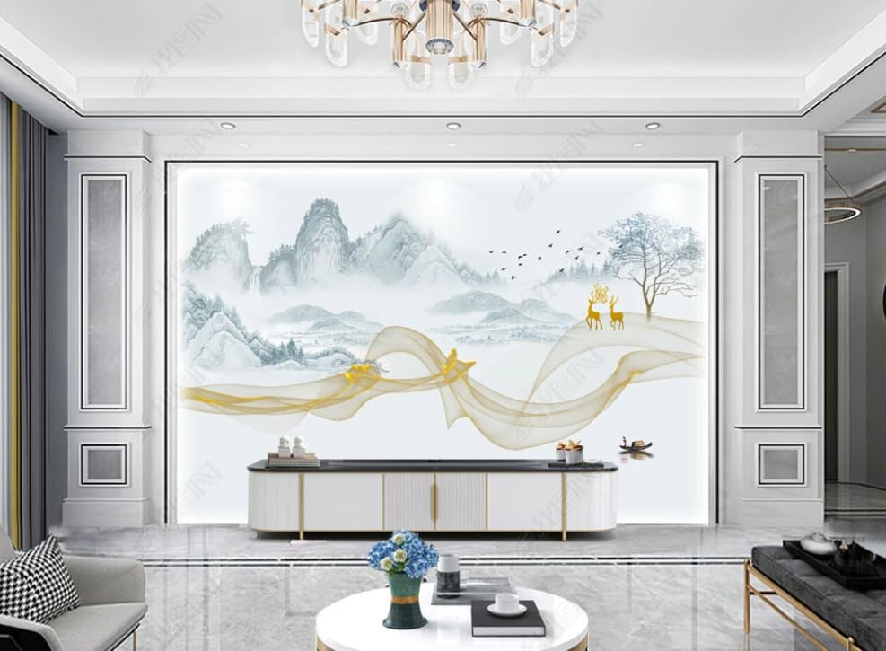 Papier peint intisse paysage d'encre chinoise lavable et facile a poser pour salon