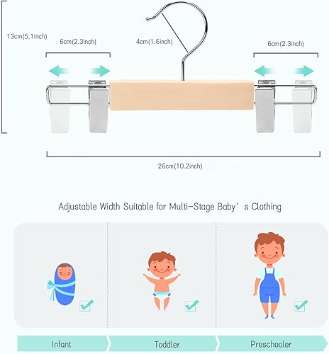 Miniatura 2 de Nature Smile Paquete de 20 perchas de madera maciza de 10.2 pulgadas sin terminar/natural para niños y bebés, pantalones de madera maciza con 2