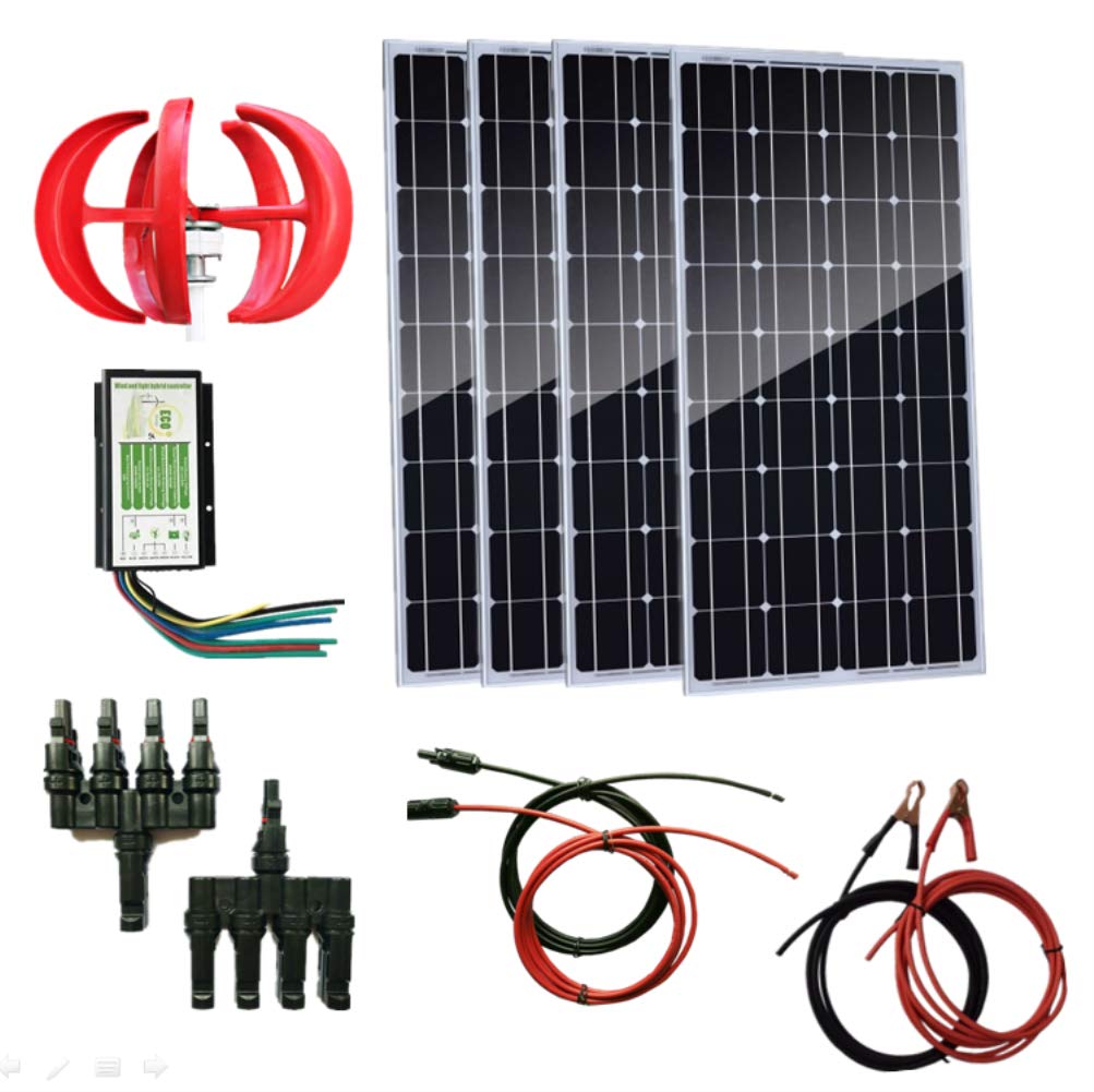 Zestaw generatora wiatrowo-słonecznego 700 W z 4 panelami słonecznymi i hybrydowym kontrolerem turbiny wiatrowej 300 W i akcesoriami