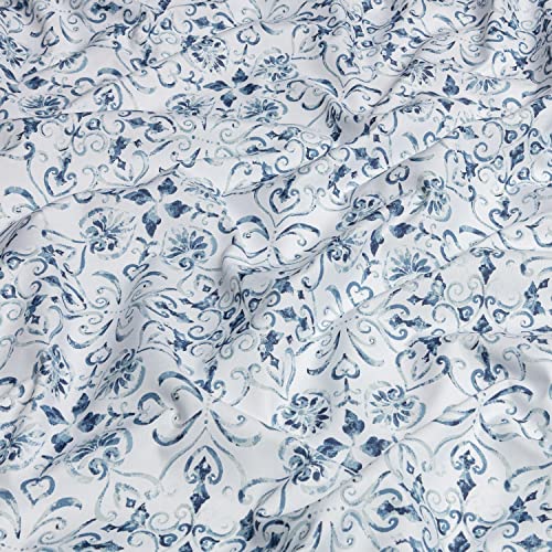 Chanasya Printed Queen Bed Sheet Set 4-Piece - Ultra Soft Ceramic Pattern Blue White - 1 Flat Sheet 1 Fitted Sheet 2 Pillowcases - Wrinkle Stain Resistant - Luxurious Microfiber Sheets - Blue - Queen #TOP6