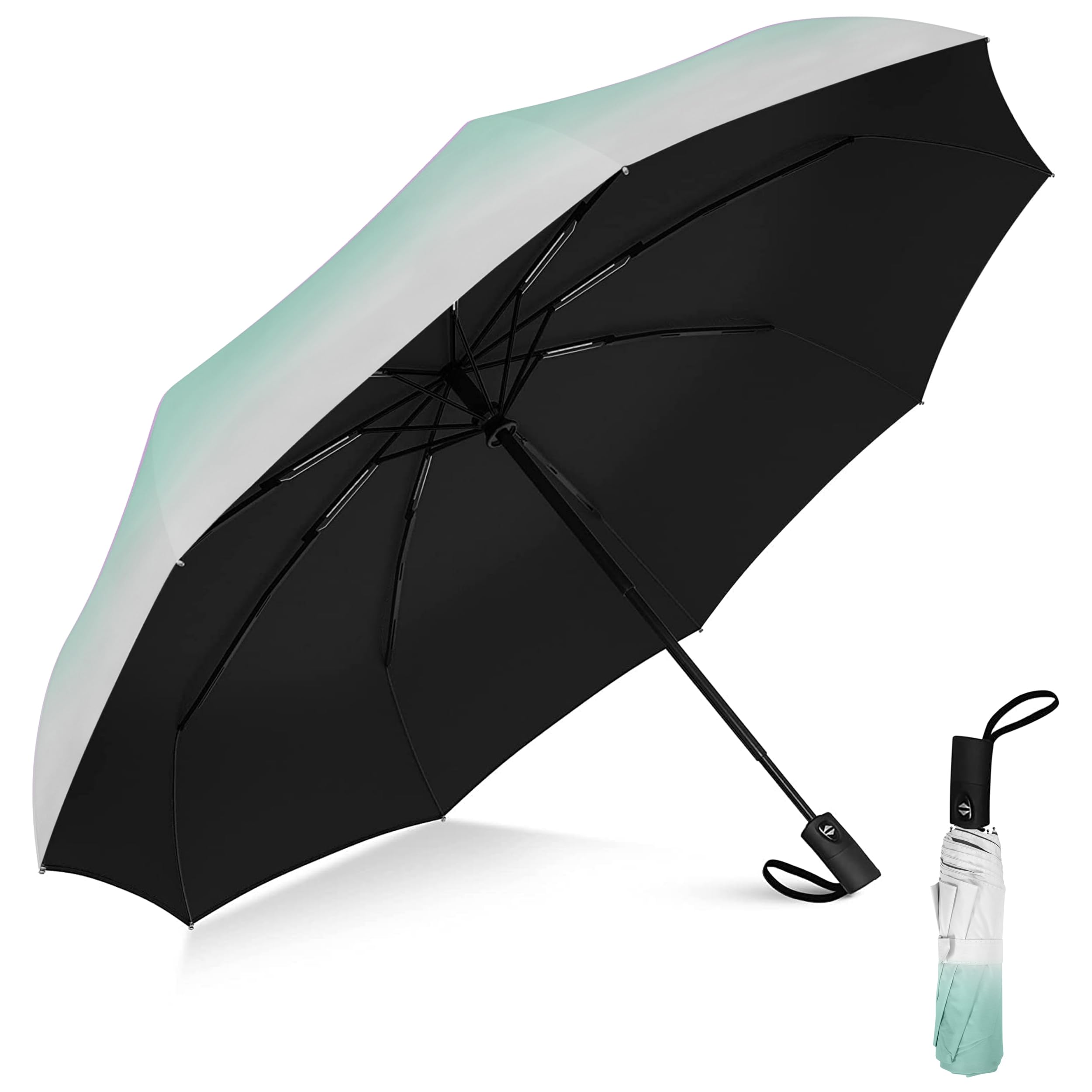 RylanAutomatic Open Travel Umbrella With Wind Vent - Large for Men, Women, Girls - Windproof for Rain (Sea Green Gray)