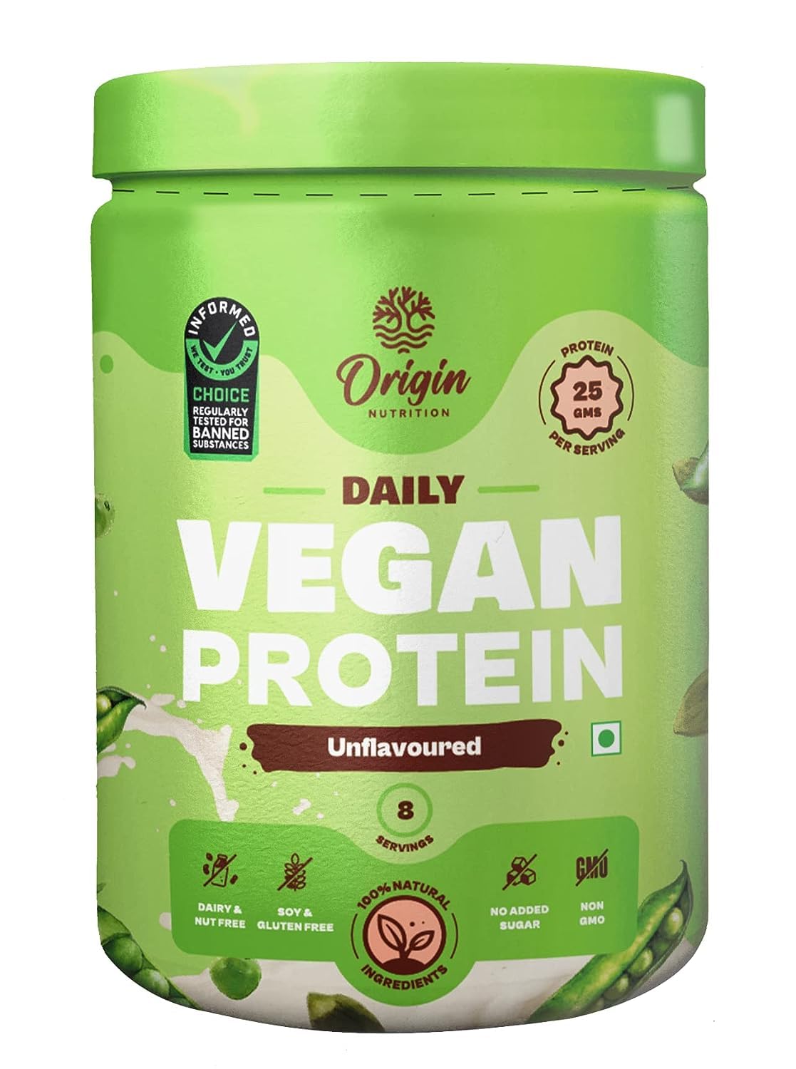 Origin.Nutrition's 100% Natural Plant Protein Powder, Ranked Best Vegan Protein by Independent Scientific Research, Easy to Digest, Unflavoured with 25g Plant Based Protein, No Added Sugar, 250g