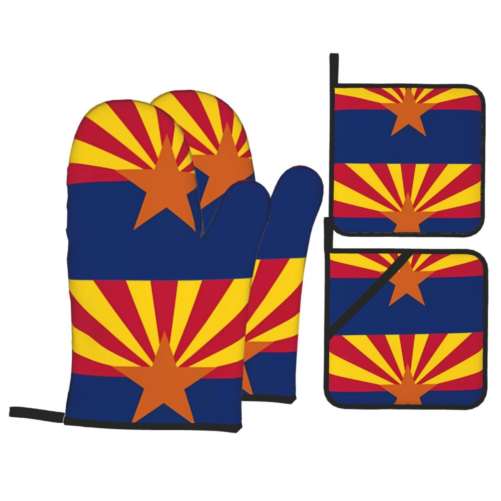 HJFCZH Arizona Flag Prints Kitchen Covers: Waterproof Oven Layers for Safe Cooking & Easy Cleanup - 4 Piece Heat Protection Set