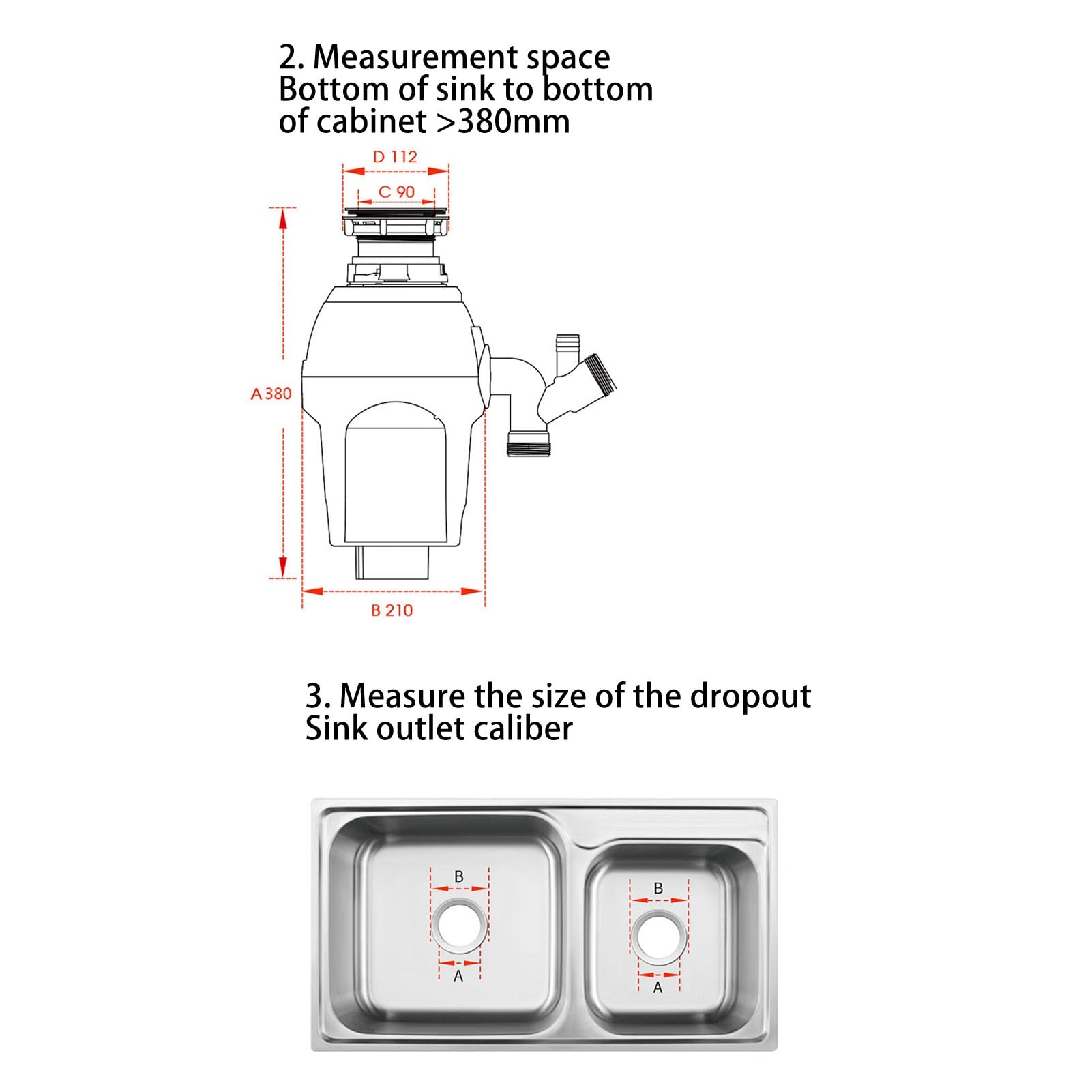 Eliminación de Basura, Fregadero de Ahorro de Espacio Eliminación de Basura 3800 Rpm para Cocina (Enchufe de la UE 220V)