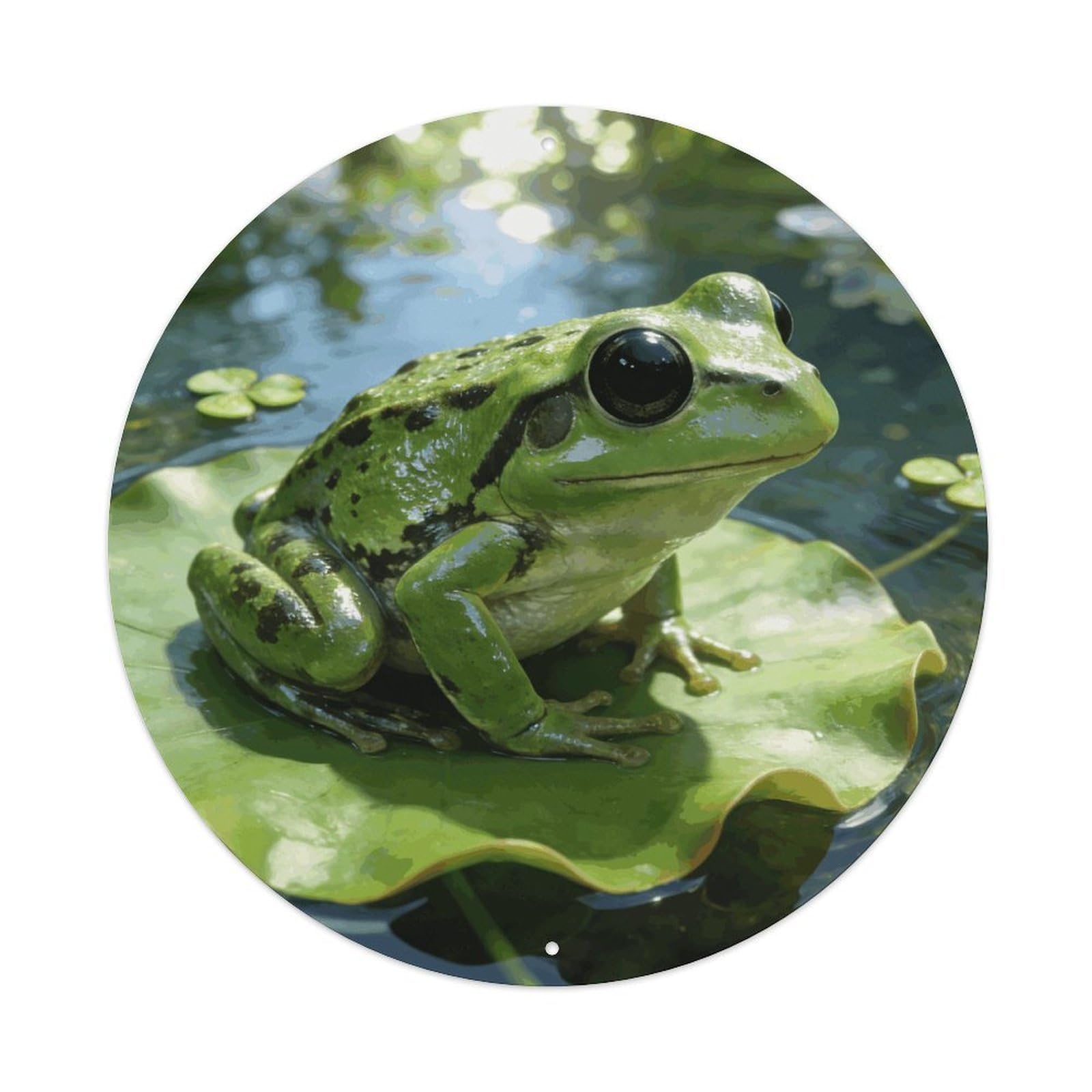 LZQPOEAS Frog Round Aluminum Wall Art Sign, Metal Indoor Wall Decor with Holes, Durable Circular Aluminum Plaque for Home, Bar, Cafe, Living Room, And Office Decoration