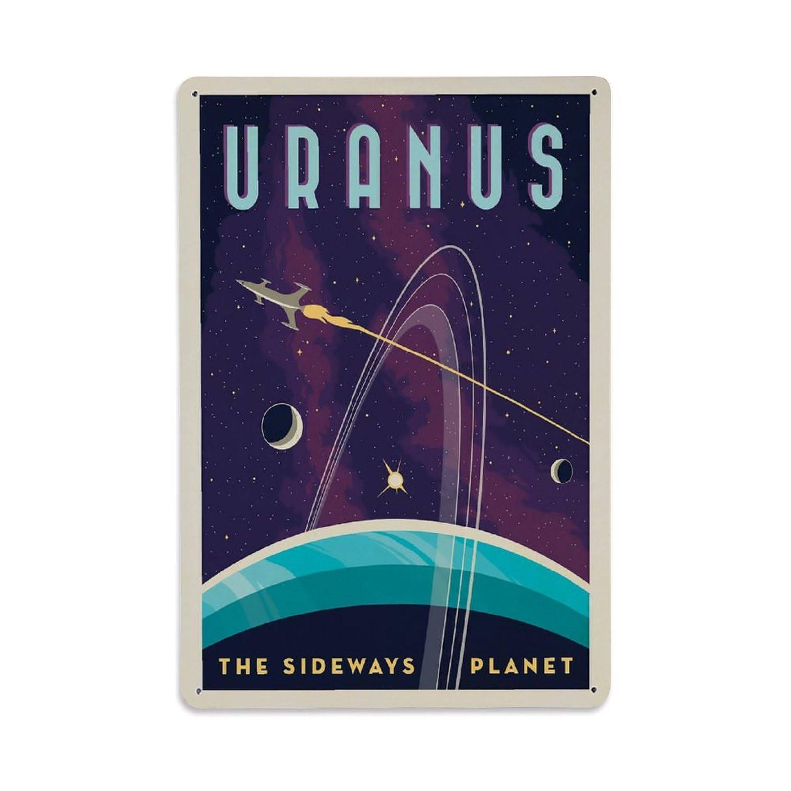Vintage Poster Uranus The Sideways Planet Metal Tin Sign Wall Decor for Cafe, Club, Garden Metal Poster 8x12Inch