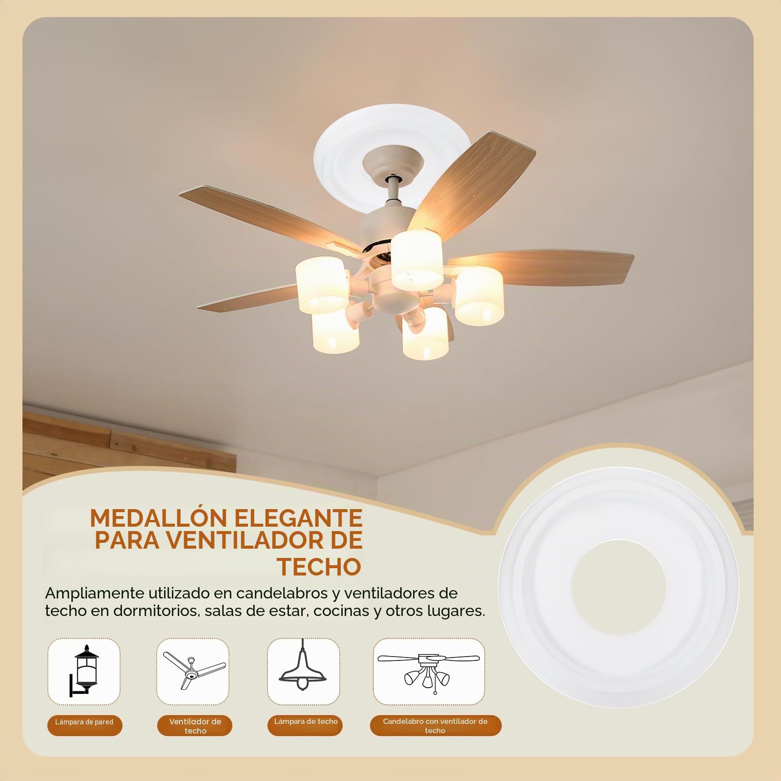 PATIKIL 2pcs Medallones de Techo, 25x10cm Rosetón de Estuco de Espuma PU Placa de Cubierta Medallón de Araña para Techo Ventilador Pared Lámpara, Estilo Clásico Dividido, Blanco