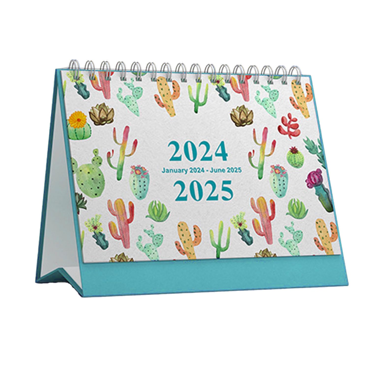 FUNLOV Small Desk Calendar 2024-2025,Standing Flip 2024-2025 Desktop Calendar with Thick Paper,Monthly Desktop Calendar (Jan 2024- June 2025),Table Easel Calendar for Home,Office (B)