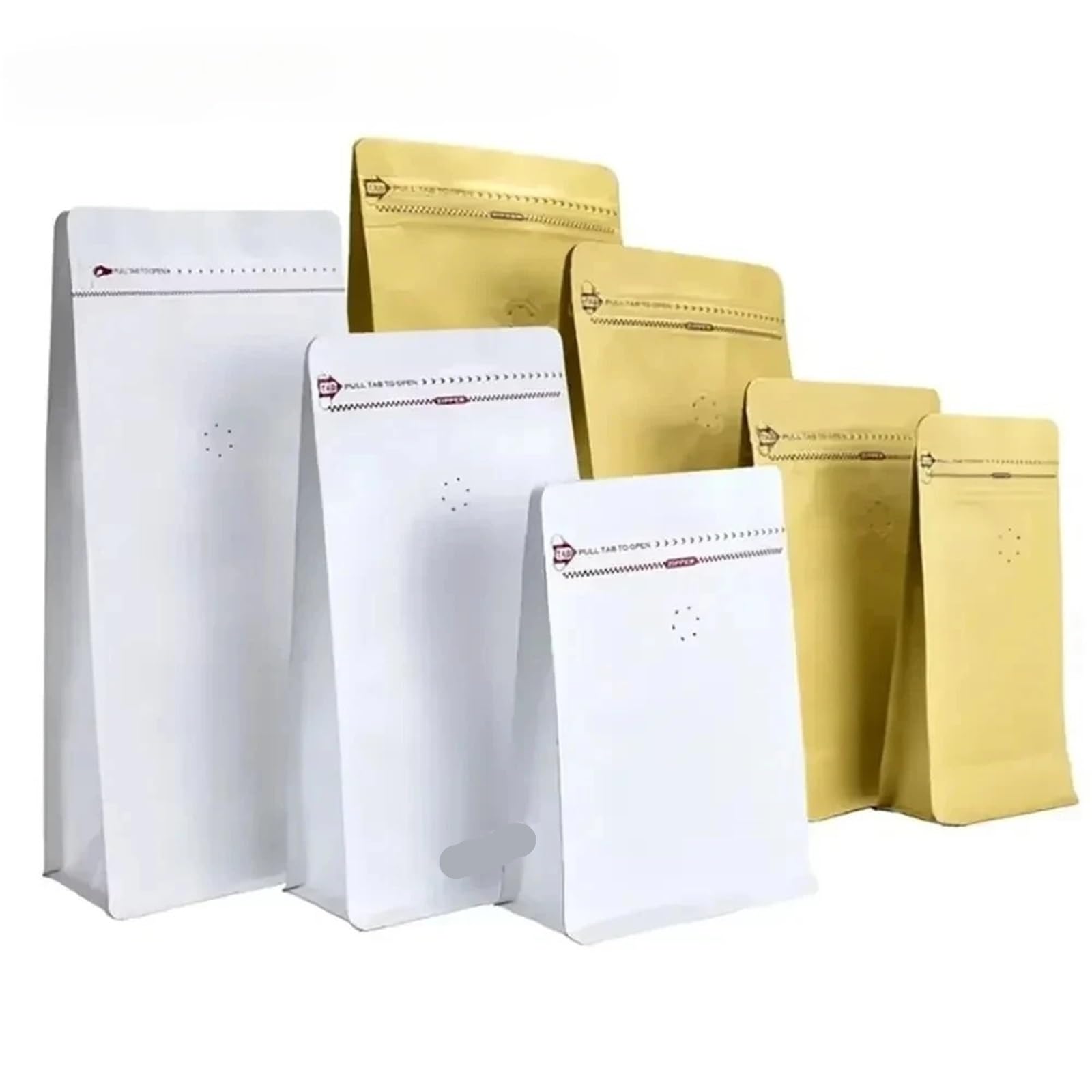 Coffee Bags With Valve 50 pcs Kraft Paper 100g 250g 500g Coffee Bean Grain Packaging Bag With One Way Valve Food Grade Powder Snack Tea Storage(Brown,500G)
